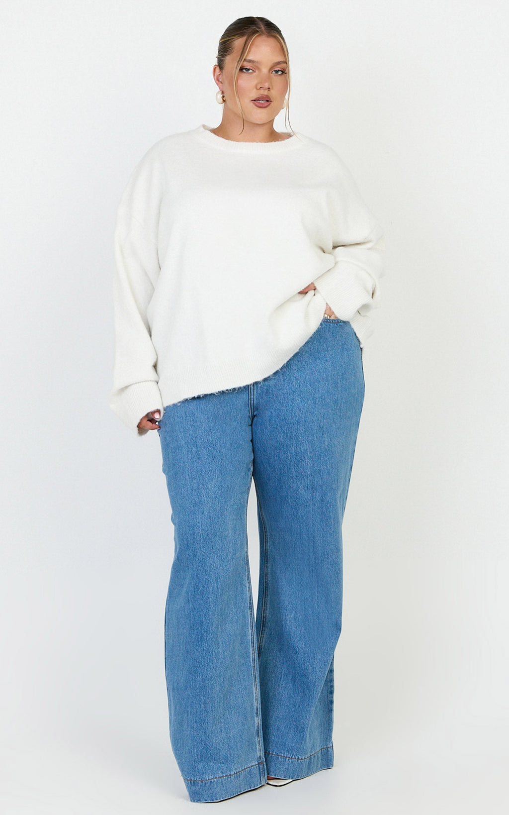 Amanda Jumper - Crew Neck Long Sleeve Knit Sweater in Cream