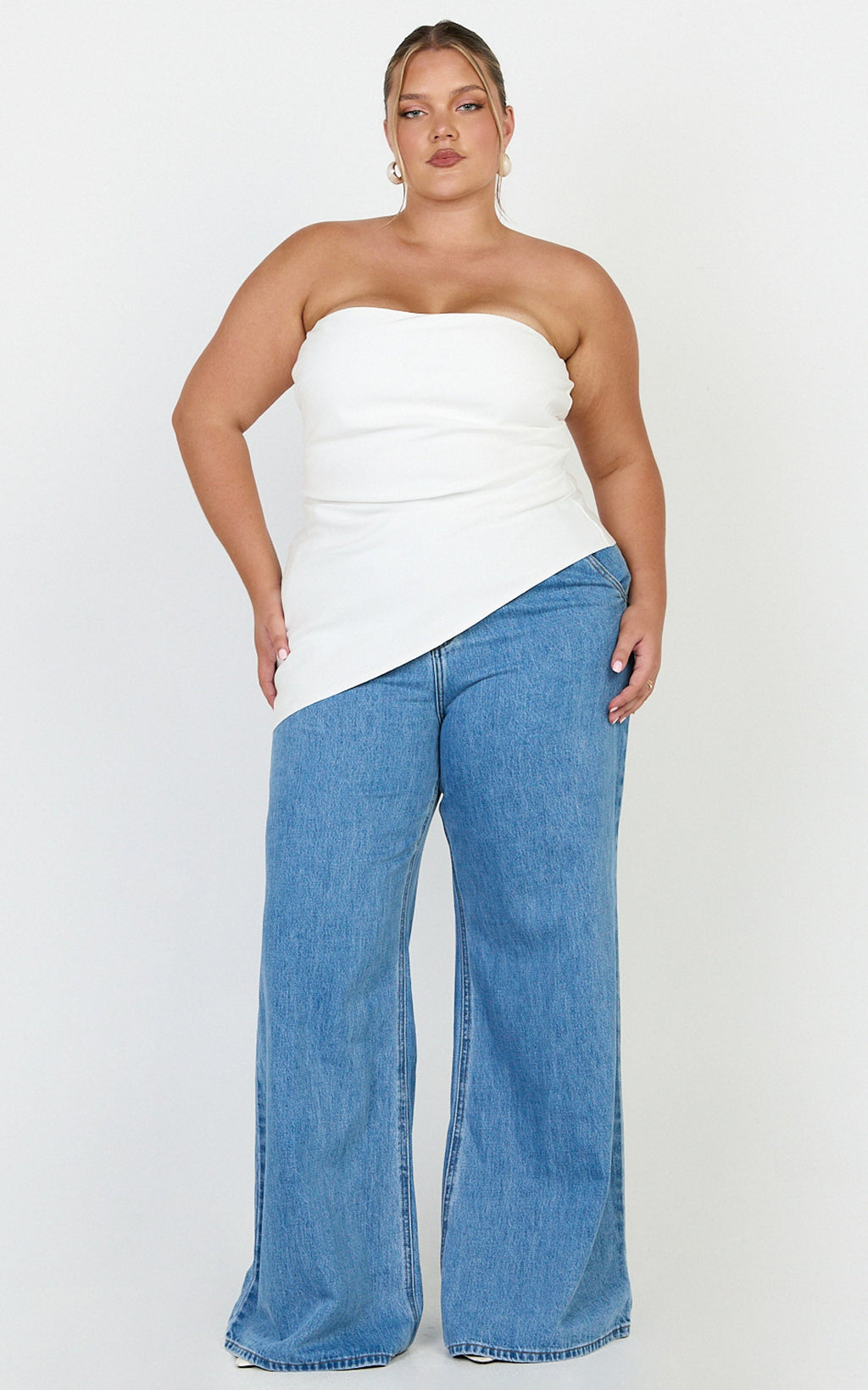 Paula Top - Strapless Asymmetrical Gathered Top in Off White