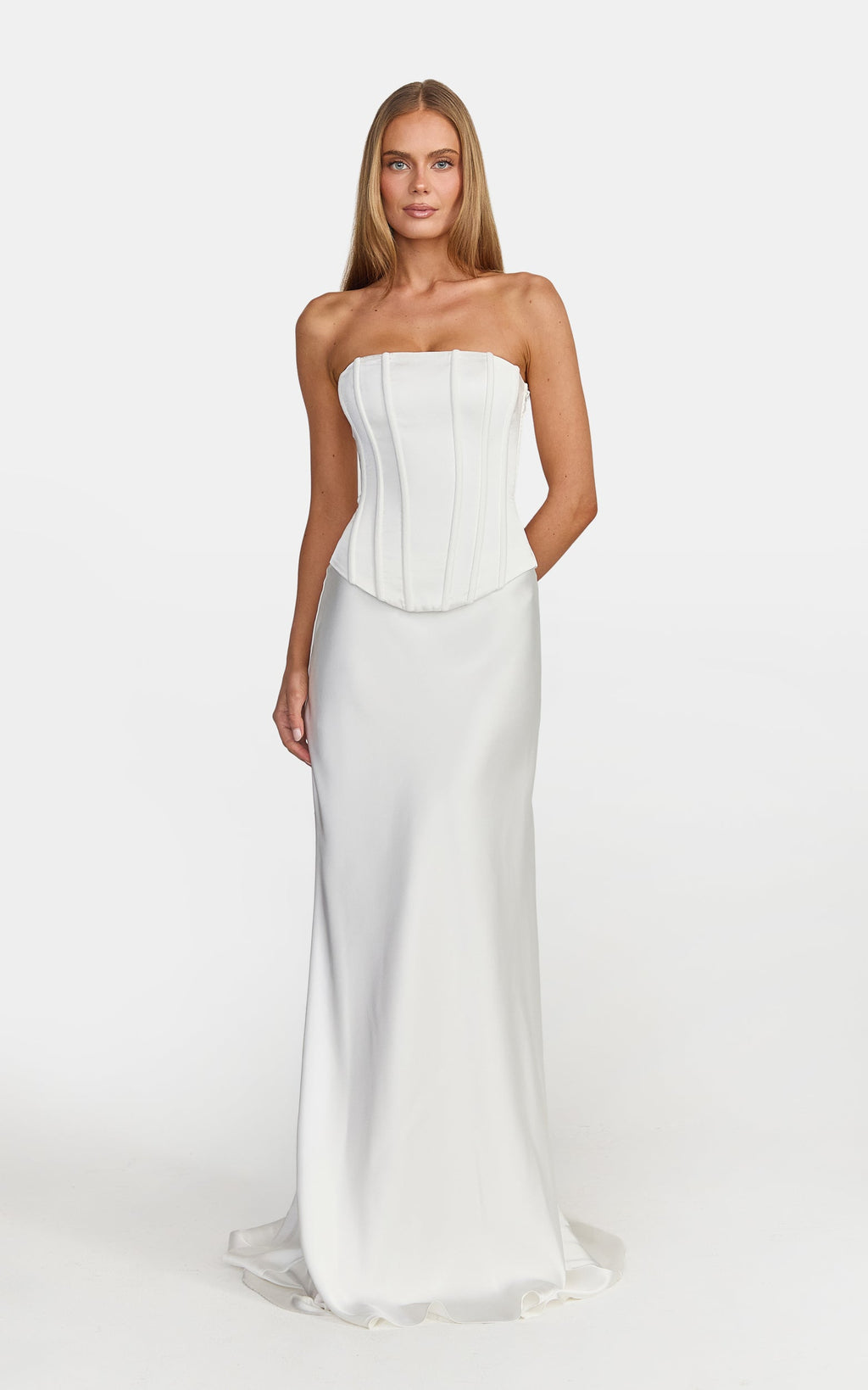 Carrie Maxi Skirt - Bias Cut Skirt With Train in White