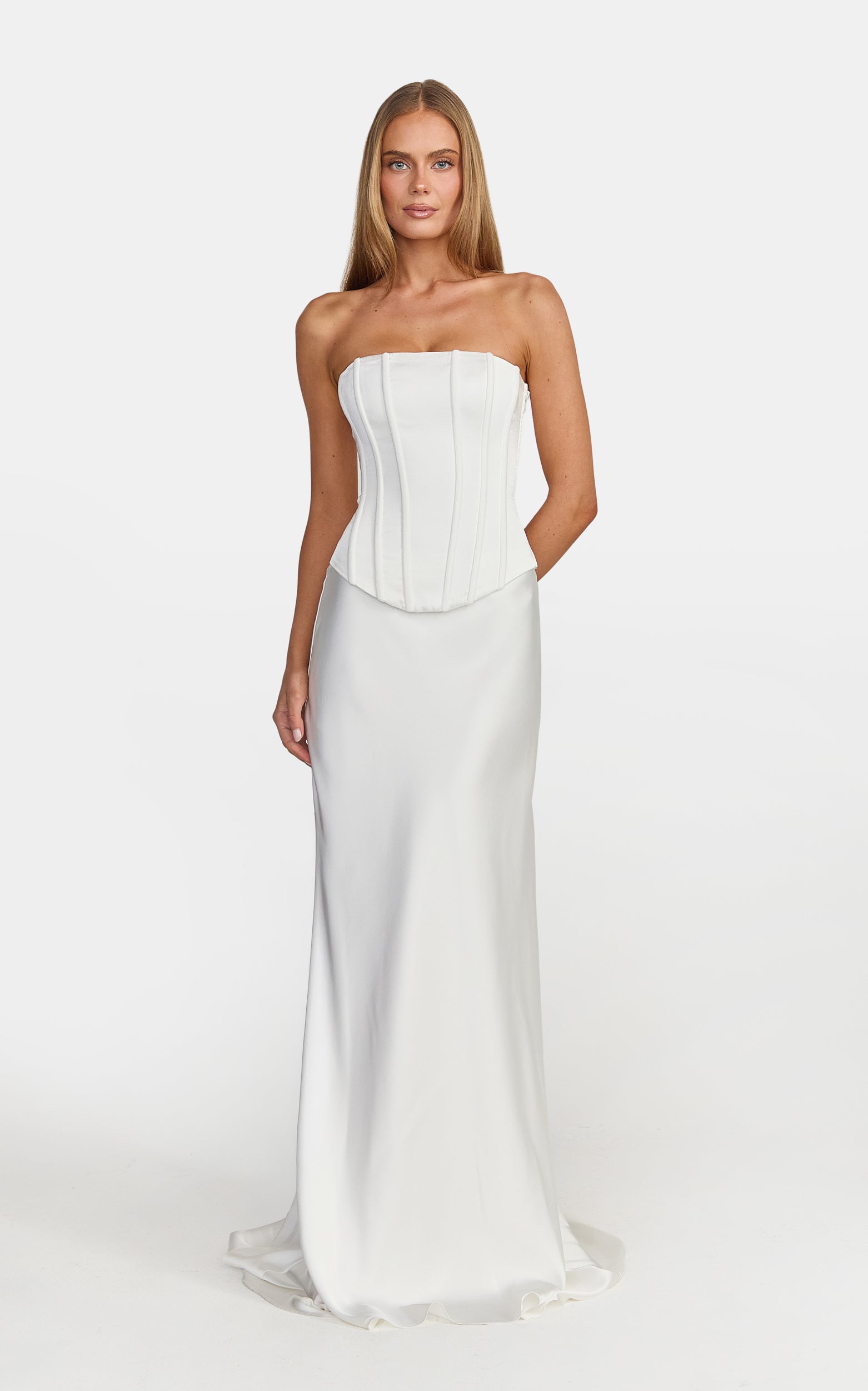 Carrie Maxi Skirt - Bias Cut Skirt With Train in White