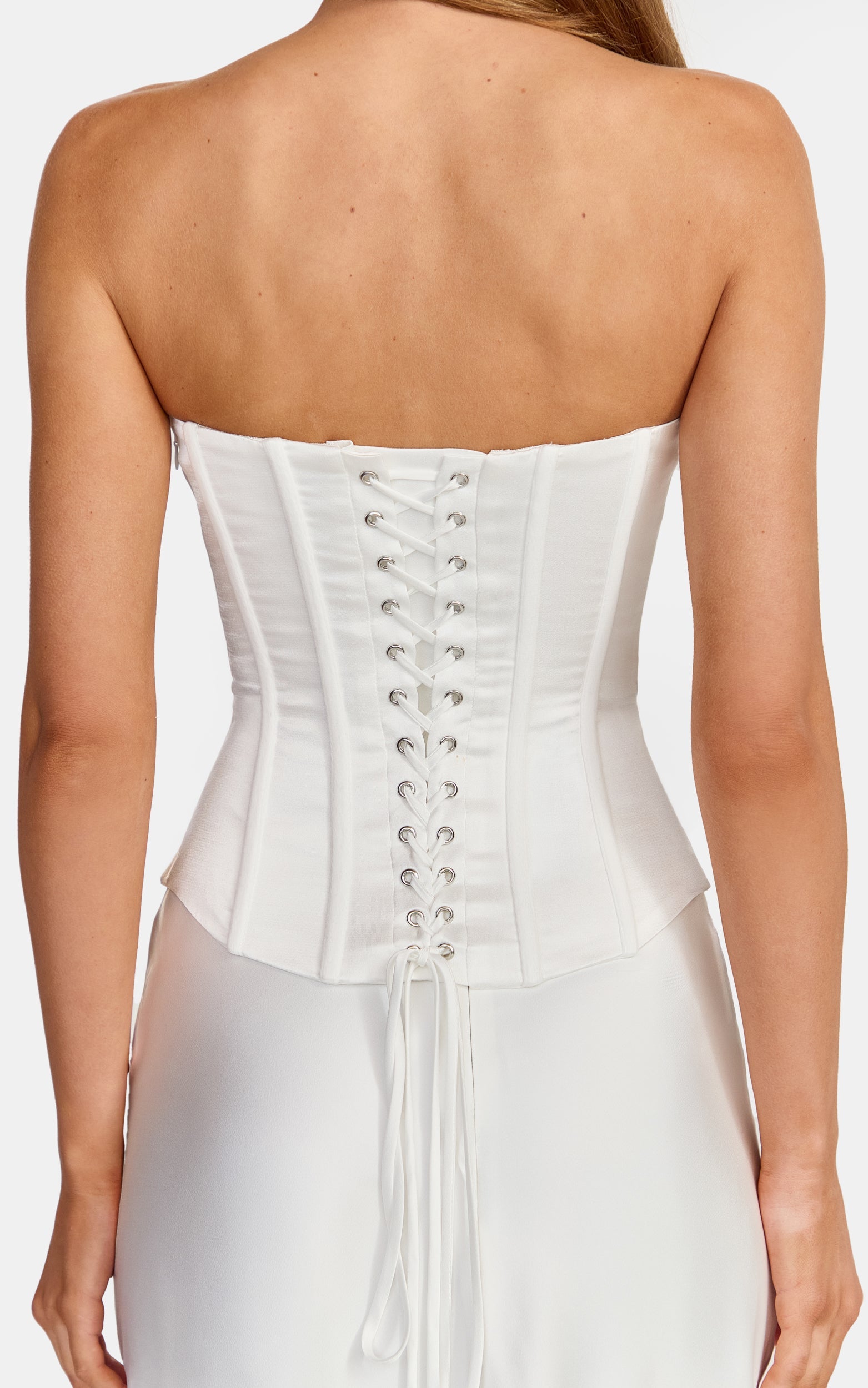 Carrie Top - Strapless Lace Up Corset Top in White