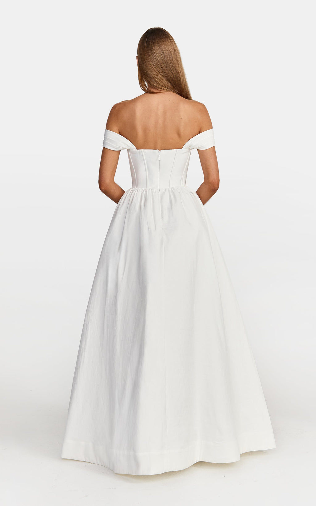 Eden Maxi Dress - Off Shoulder Draped Bust Corset Dress in White