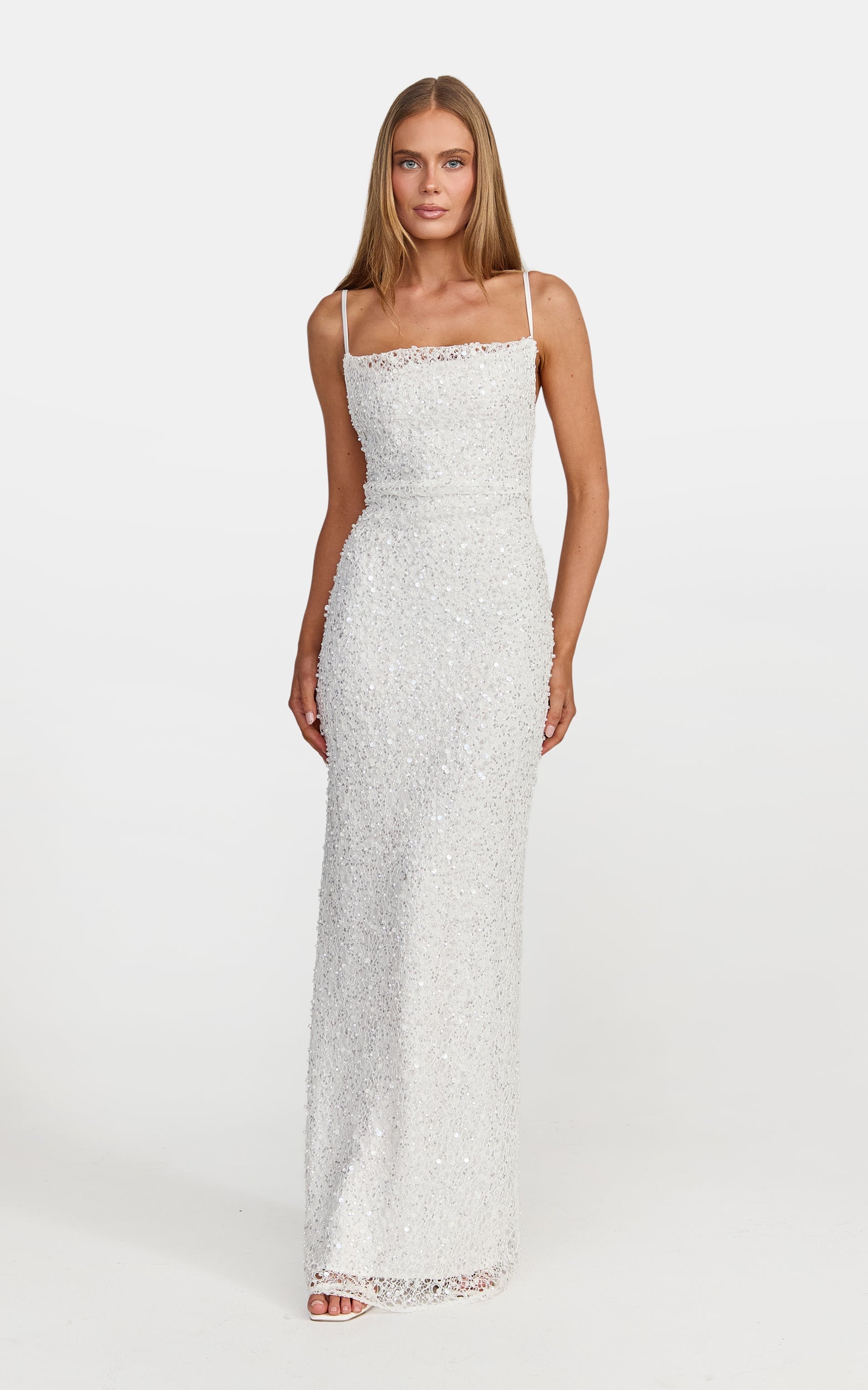 Nina Maxi Dress - Backless Sequin Embellished Beaded Dress in White