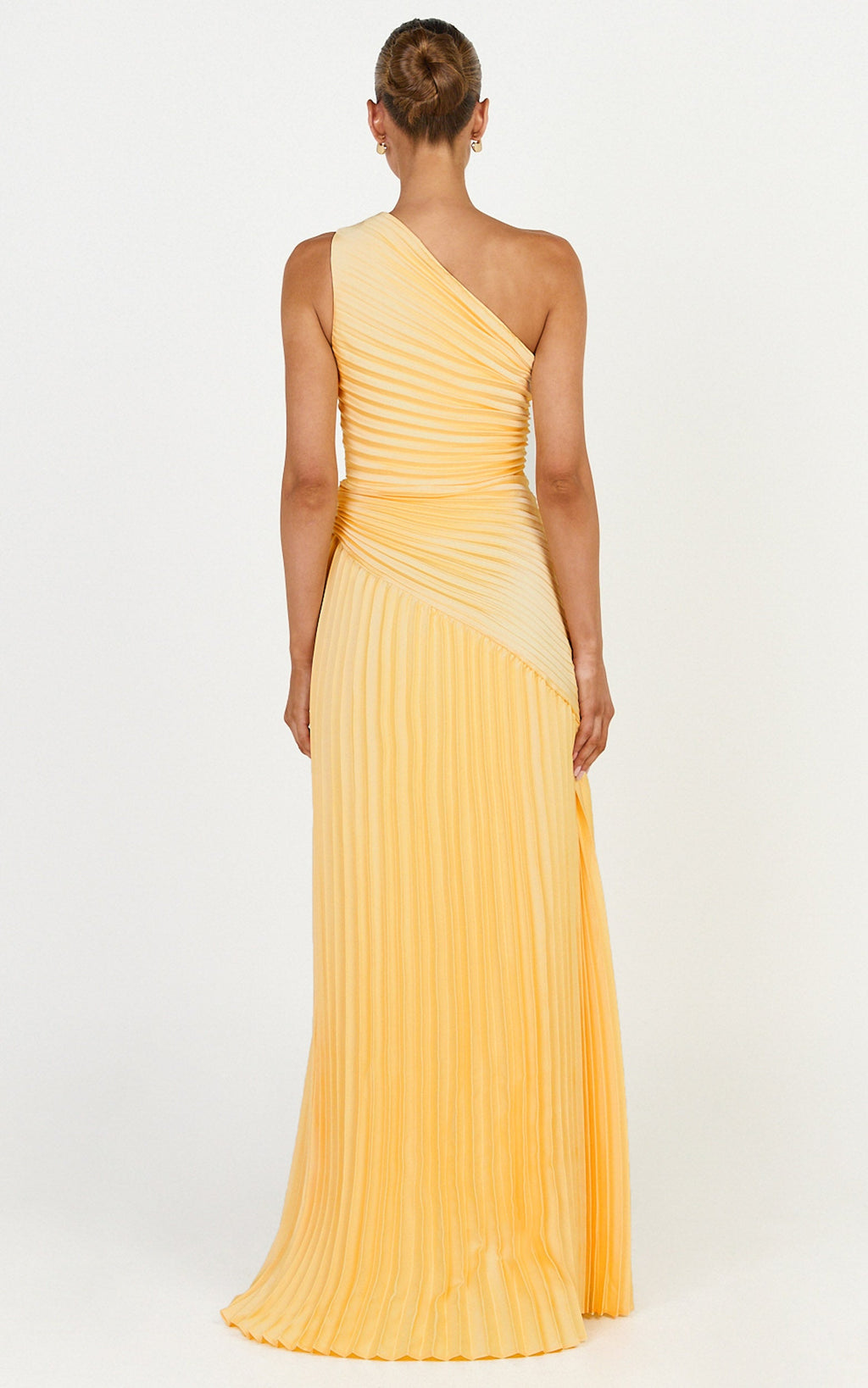 Clarissa Maxi Dress - One Shoulder Pleated Dress in Butter Yellow