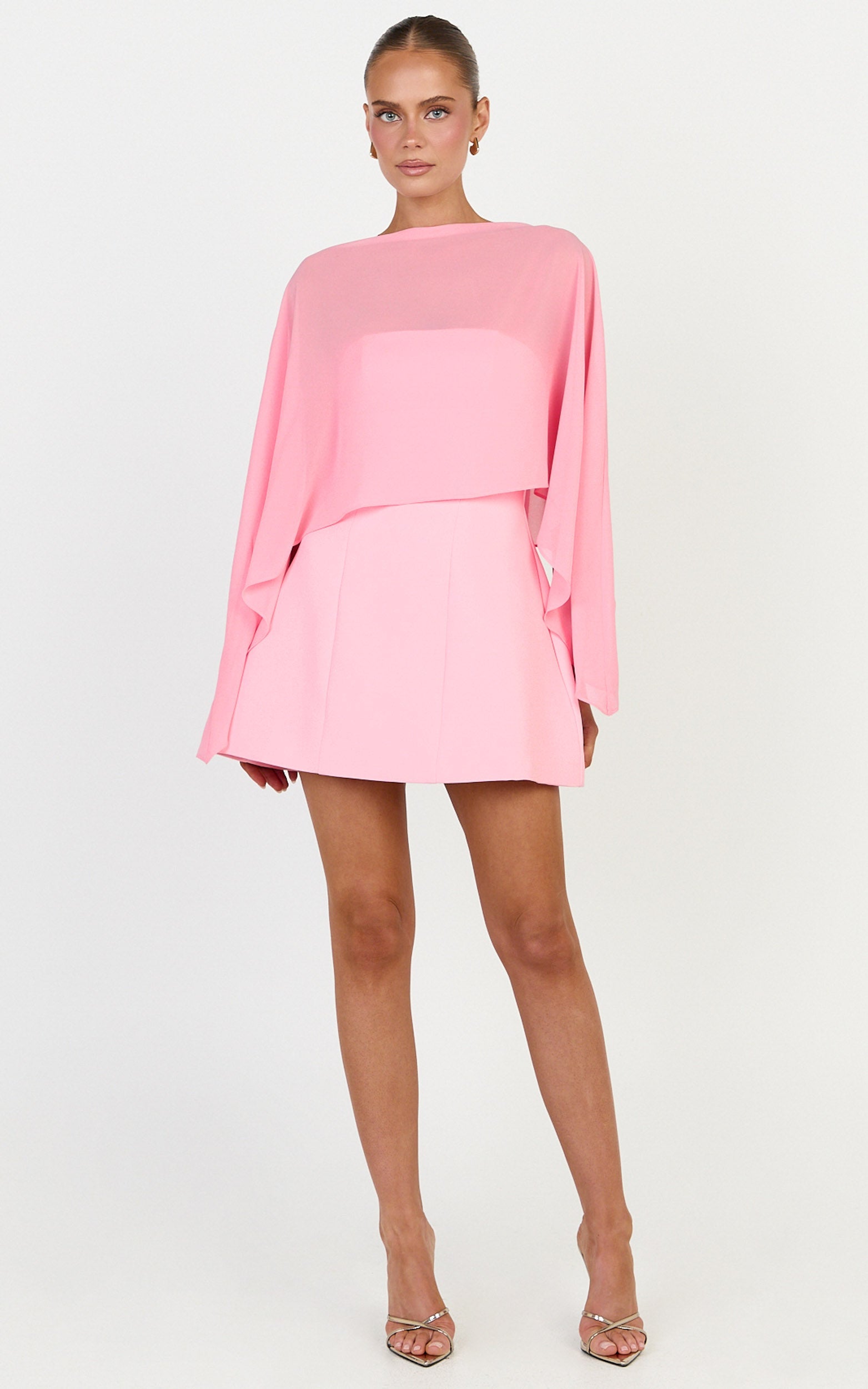 Aya Top - Sheer Off Shoulder Cape Top in Pink