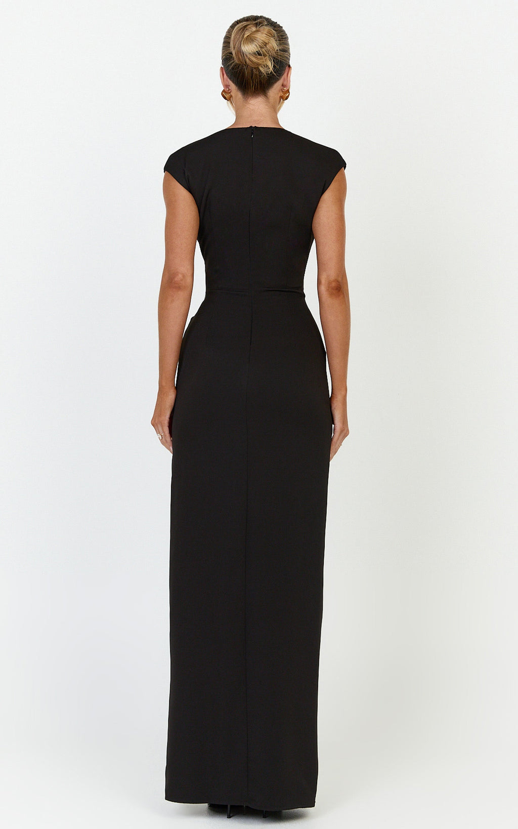 Lilo Maxi Dress - V Neck Cap Sleeve Dress in Black