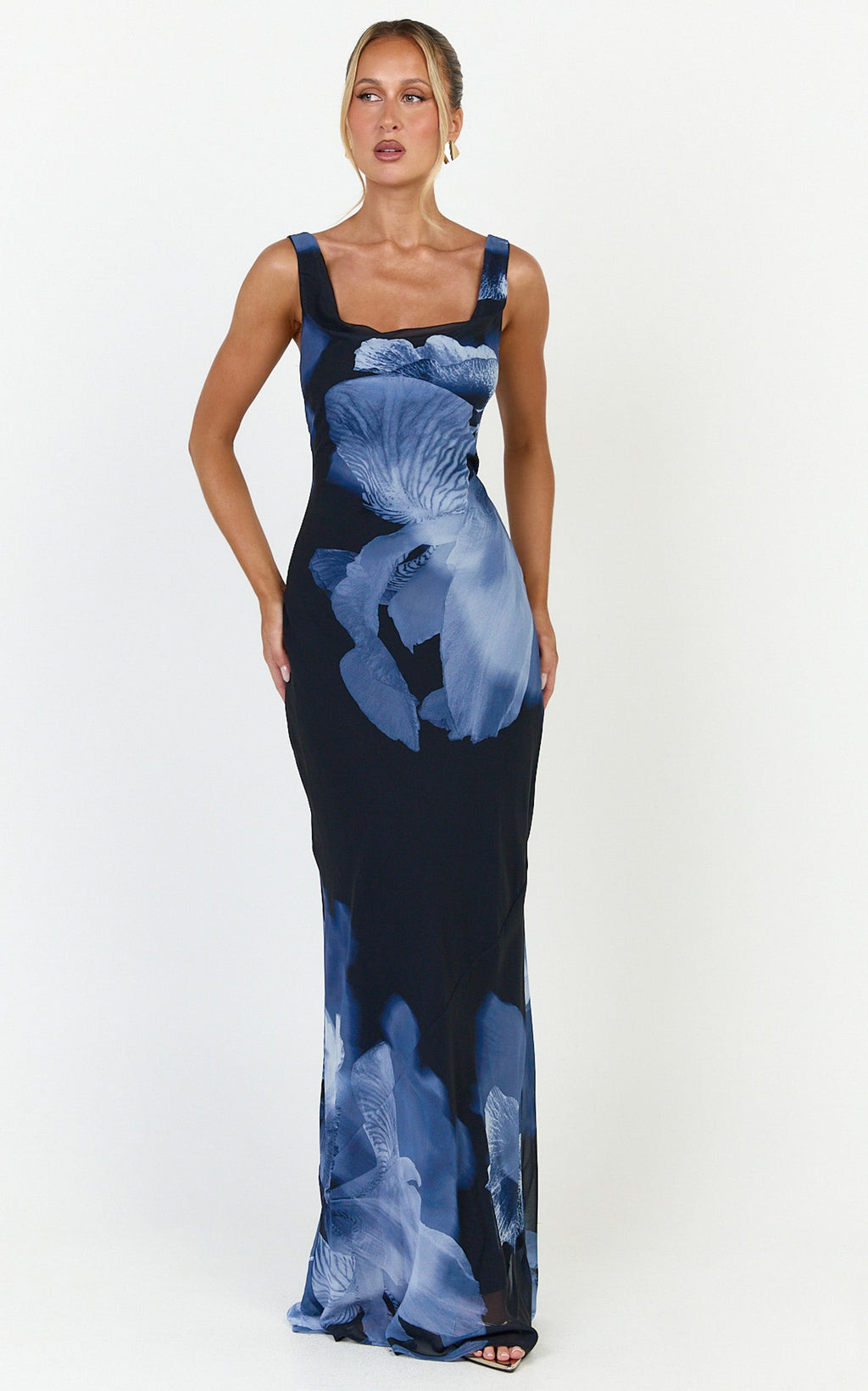 Summer Maxi Dress - Cowl Neck Slip Dress in Twilight Orchid Print