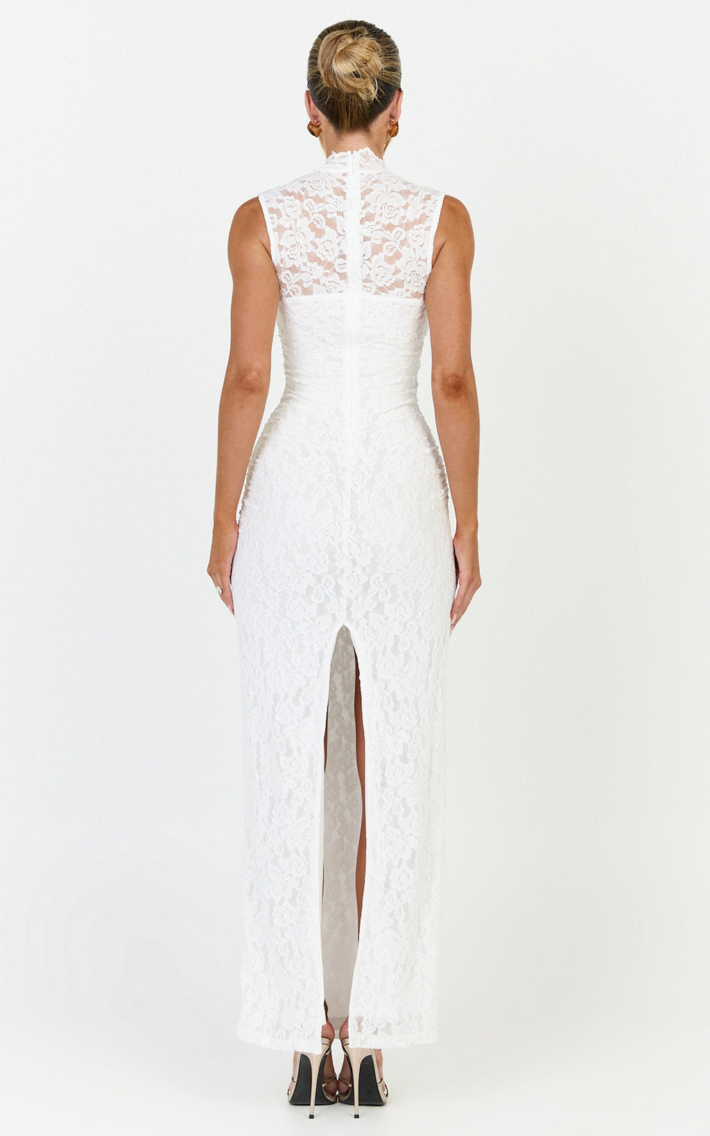 Luna Maxi Dress - Lace High Neck Sleeveless Dress in White
