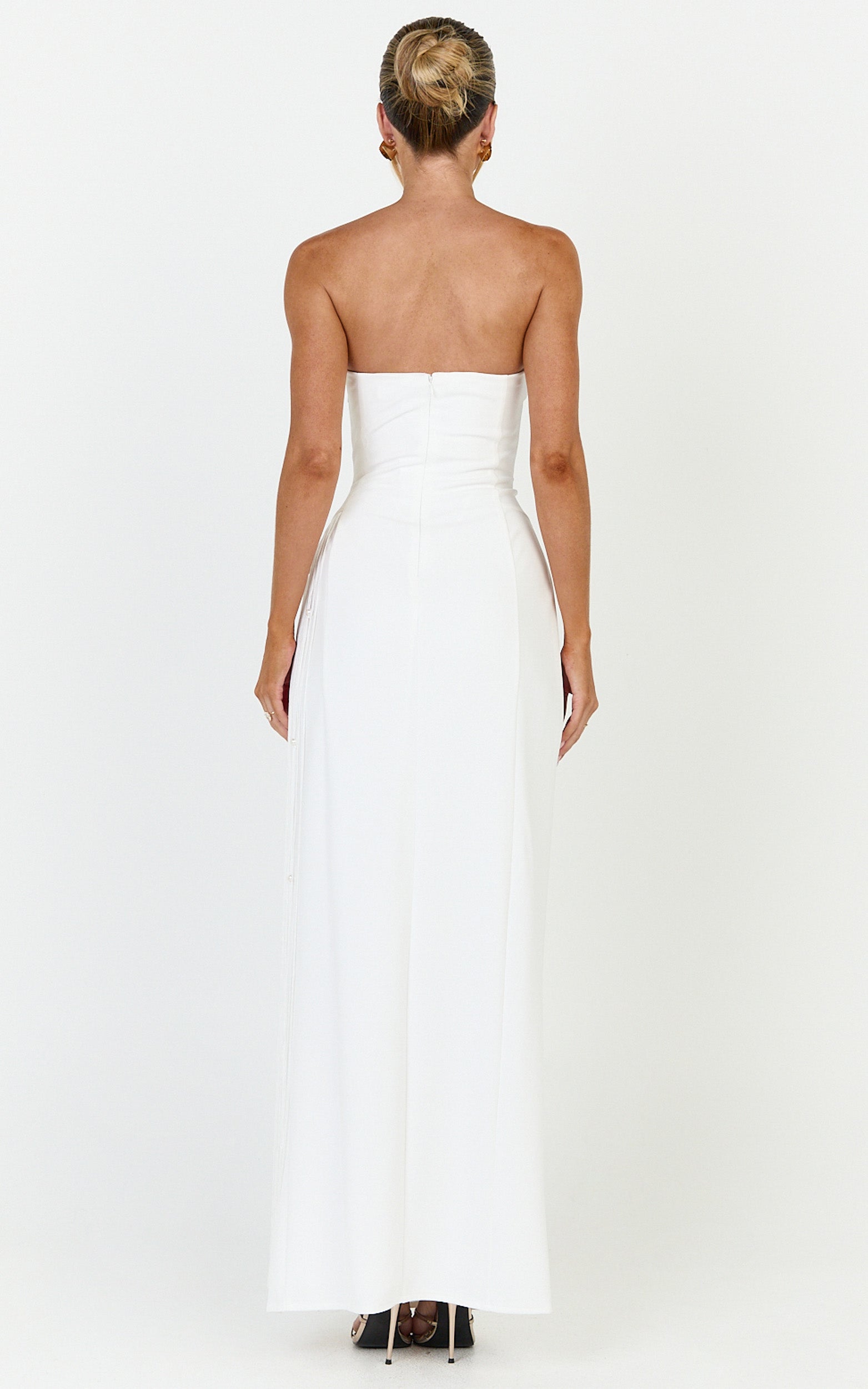 Liana Maxi Dress - Strapless Pearl Fringe Dress in White