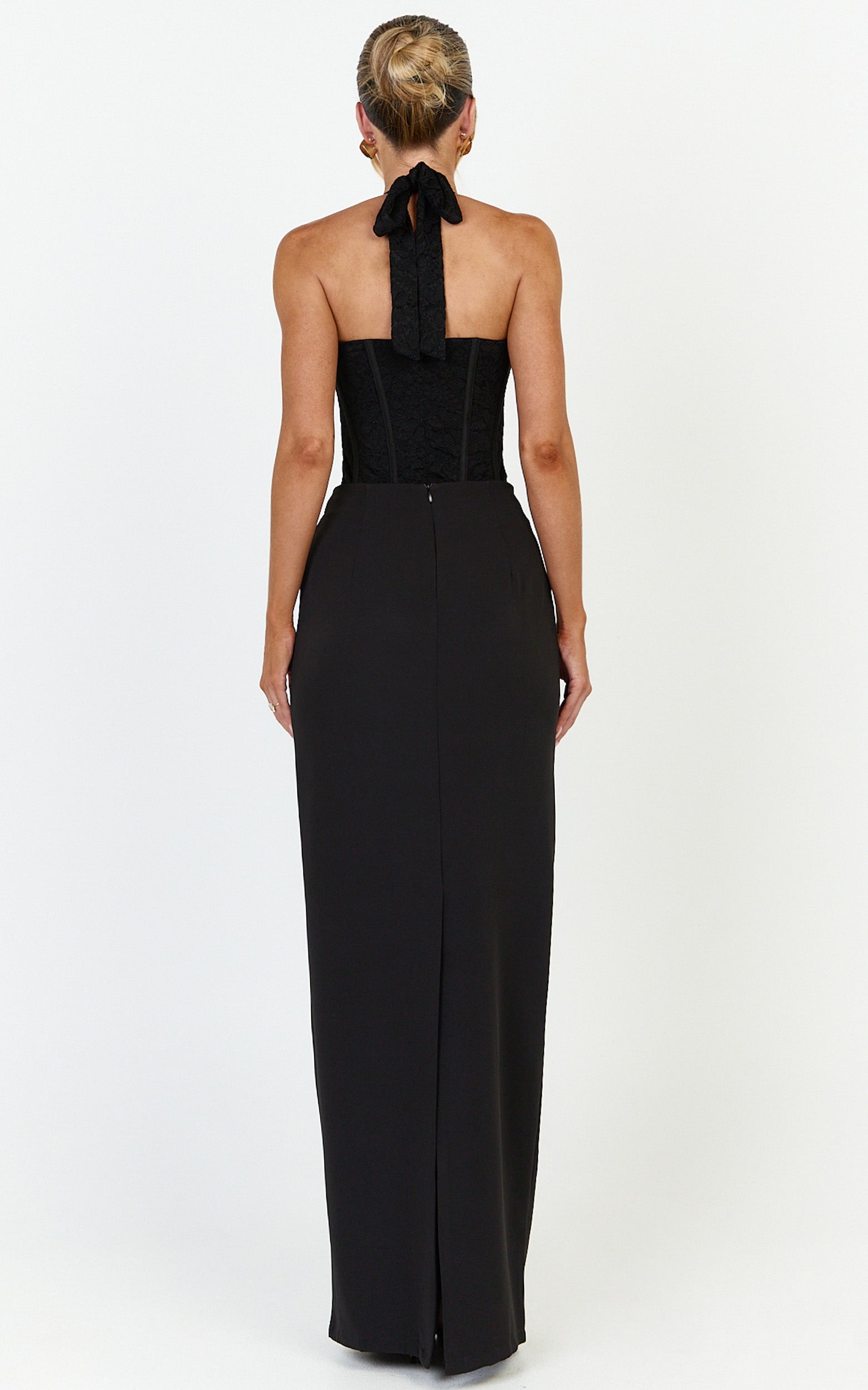 Malia Bodysuit - Lace Corset Halter Bodysuit in Black