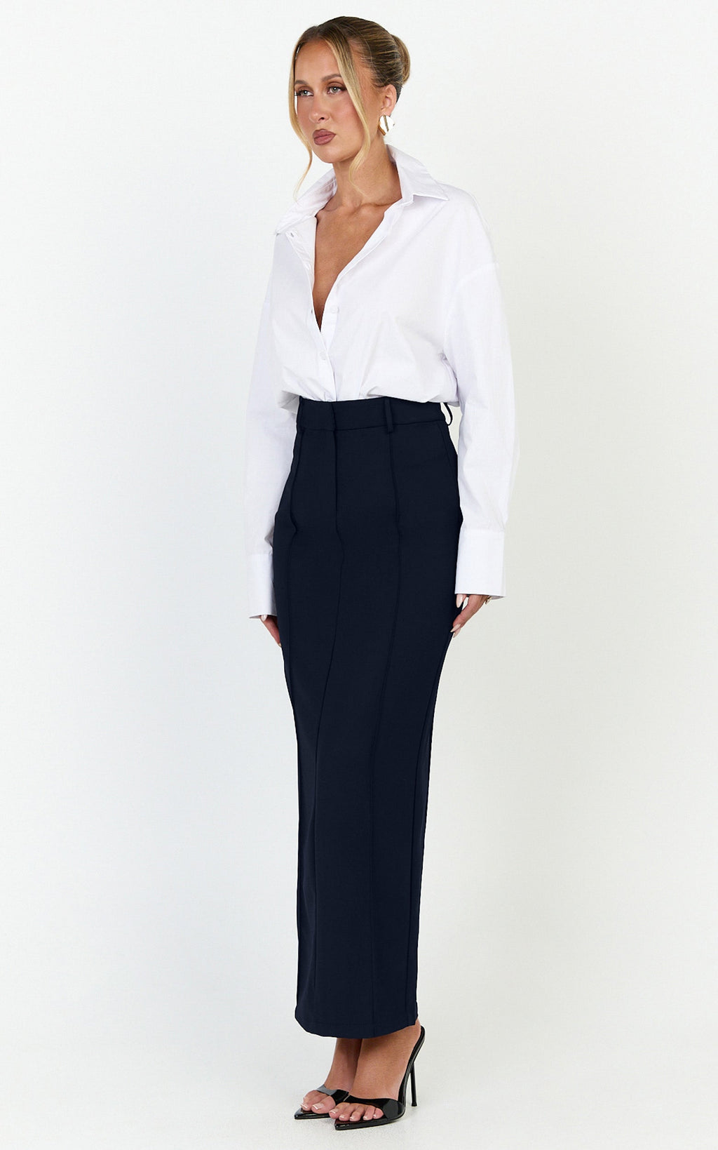 Stella Maxi Skirt - High Waisted Pencil Skirt in Navy