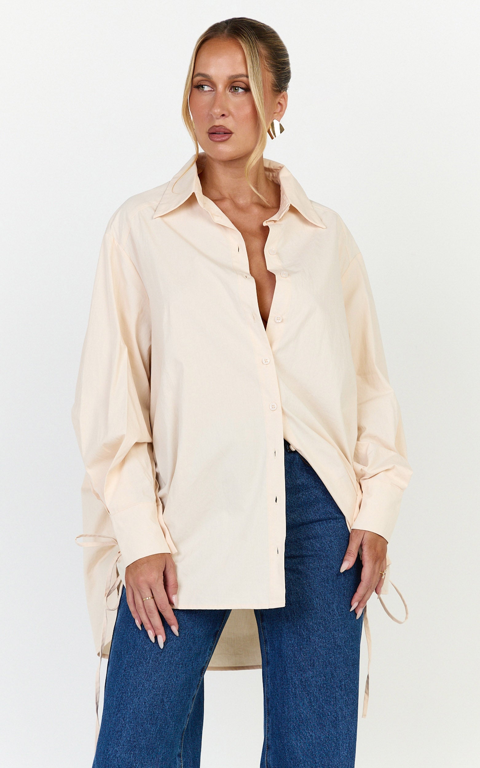 Kalpena Shirt - Ruched Side Oversized Shirt in Neutral