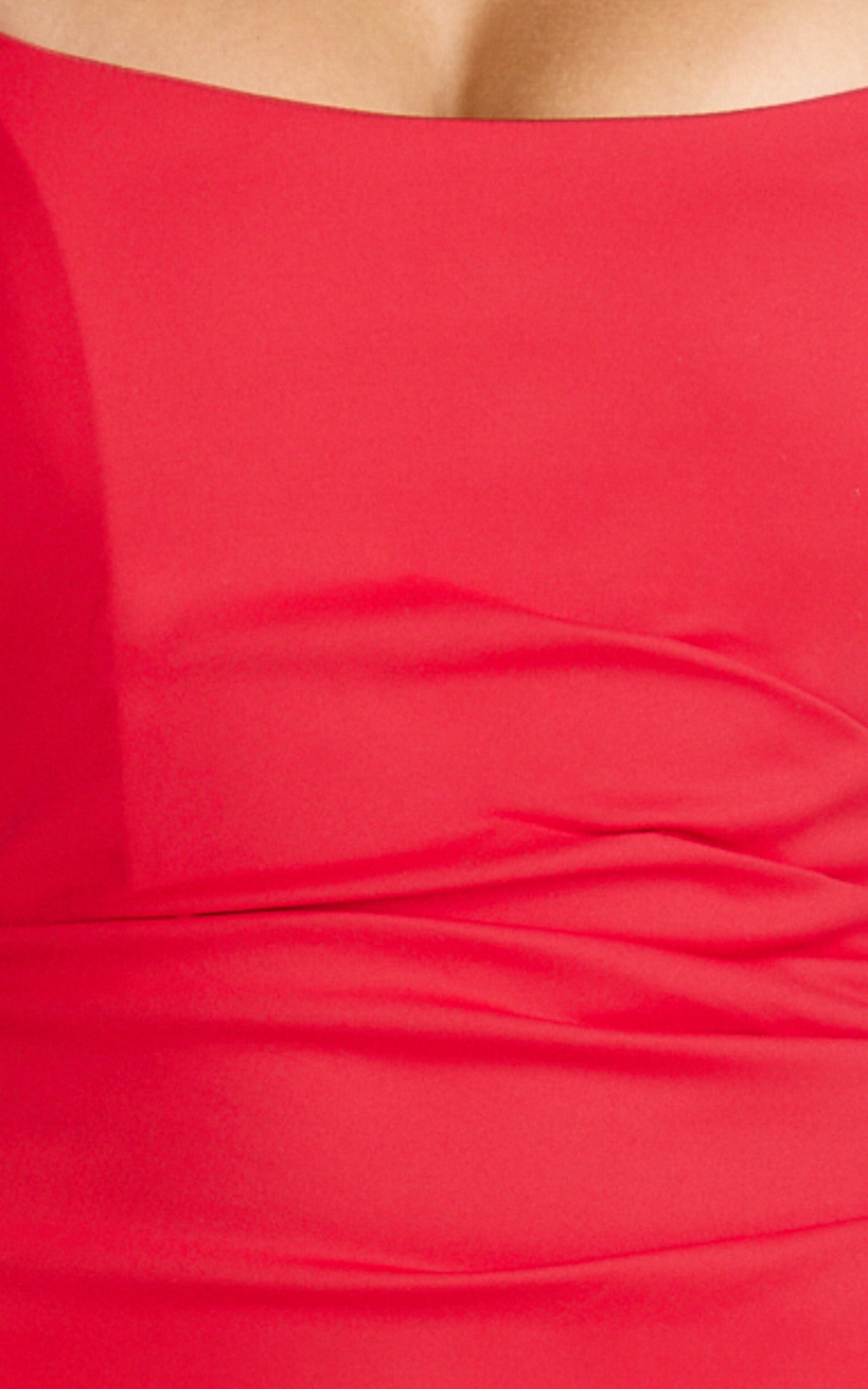 Pietra Midi Dress - Strapless Side Seam Tucks Fitted Dress in Red