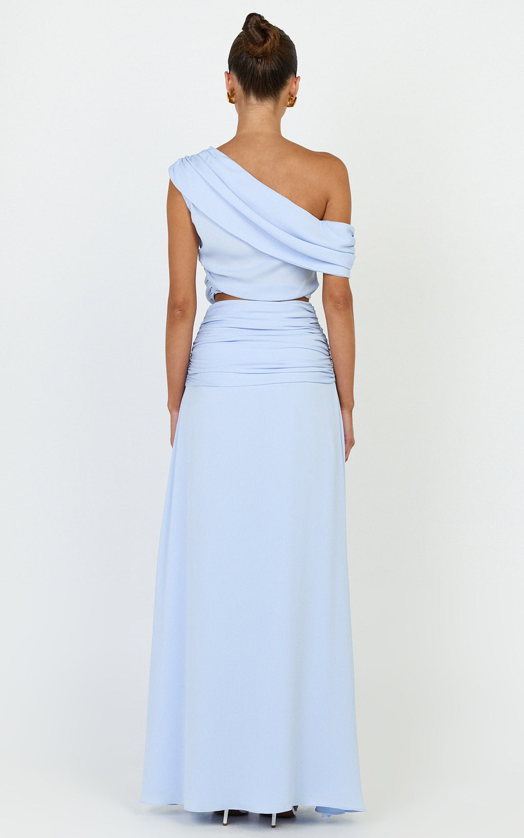Ayla Two Piece Set - Draped Off Shoulder Top And Maxi Skirt Set in Blue