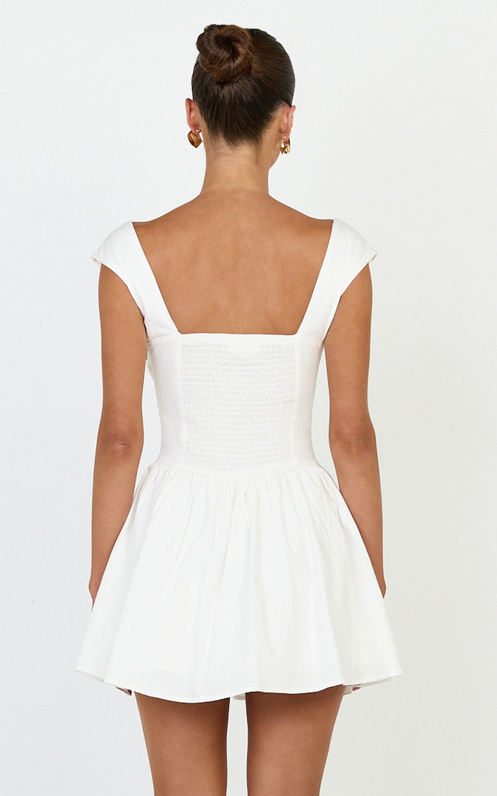 Clementine Mini Dress - Cap Sleeve Lace Trim Fit And Flare Mini Dress in Off White