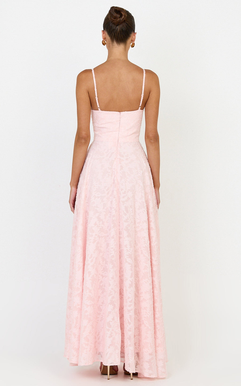 Rachel Maxi Dress - Sweetheart Neckline Jacquard Front Split Dress in Pink