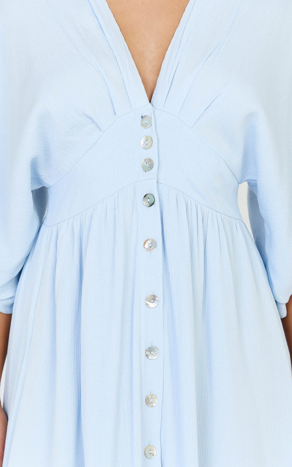 Sitting Pretty Maxi Dress - Short Sleeve Button Down Dress in Light Blue