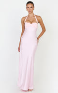 Flynn Maxi Dress - Satin Halter Sweetheart Neck Dress in Pink