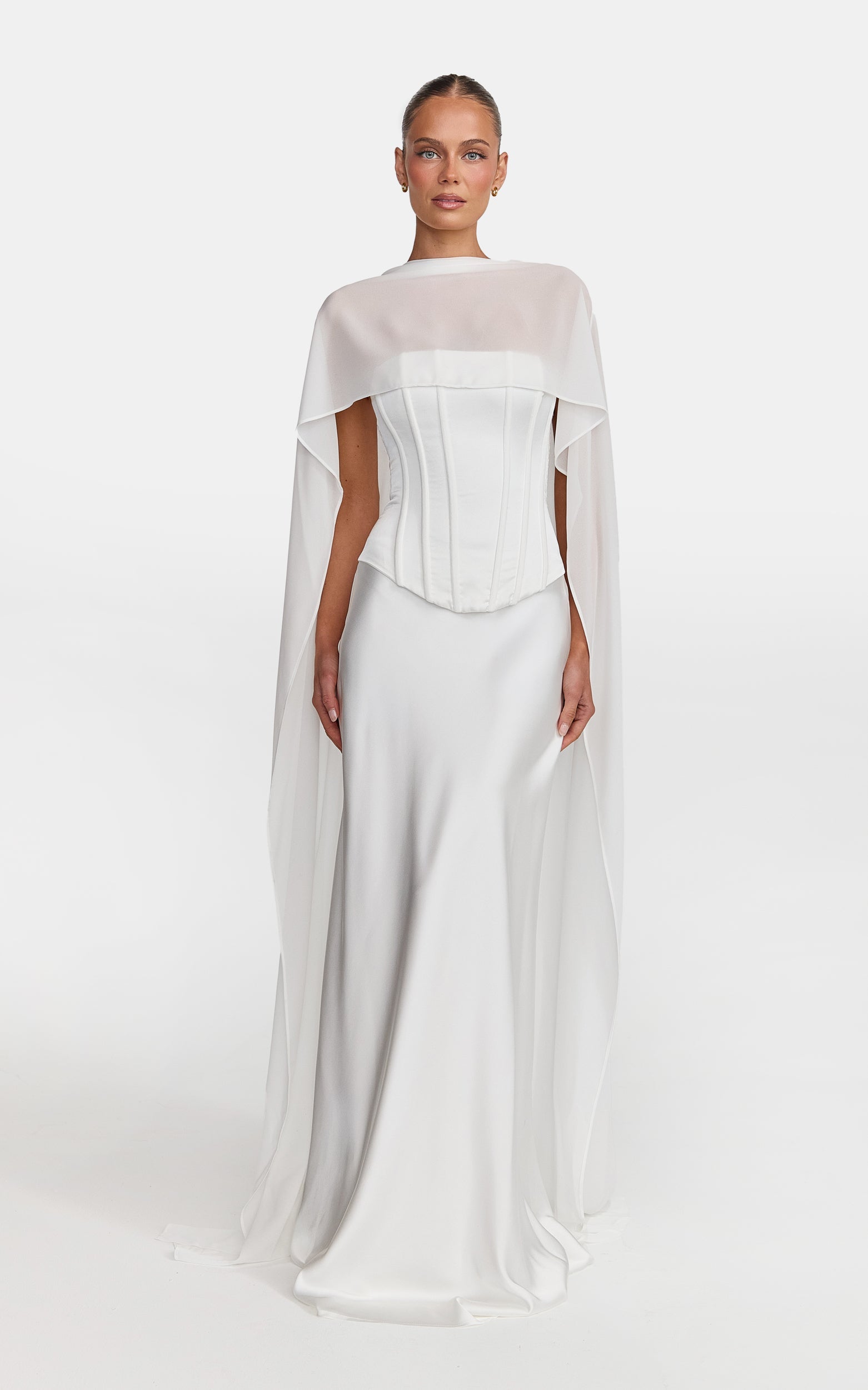 Carrie Top - Georgette Overlay Cape Top in White