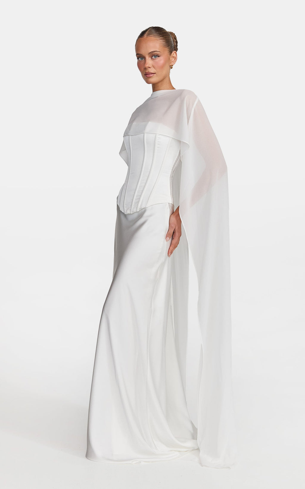 Carrie Top - Georgette Overlay Cape Top in White