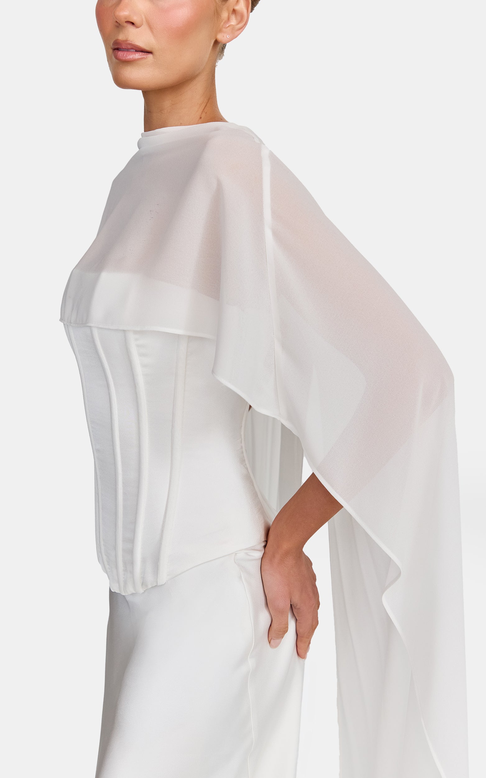 Carrie Top - Georgette Overlay Cape Top in White