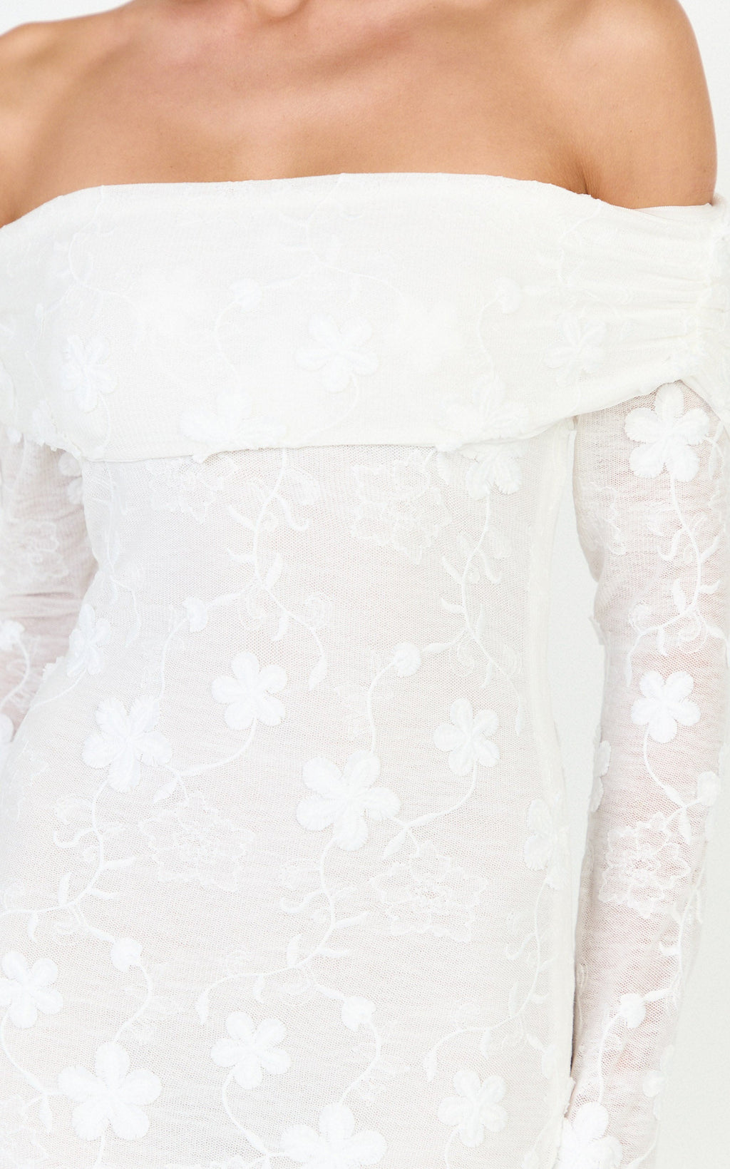 Aurelle Maxi Dress - Off Shoulder Floral Embroidered Dress in Ivory