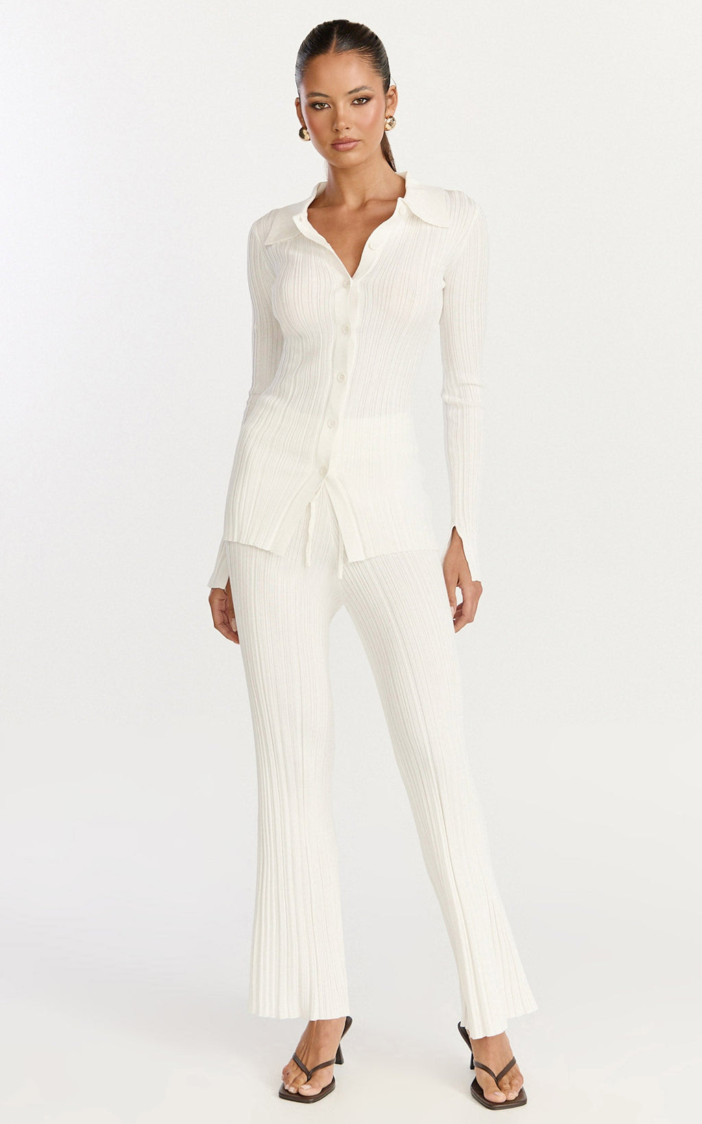 Kelsey Top - Button Through Long Sleeve Knit Top in Cream