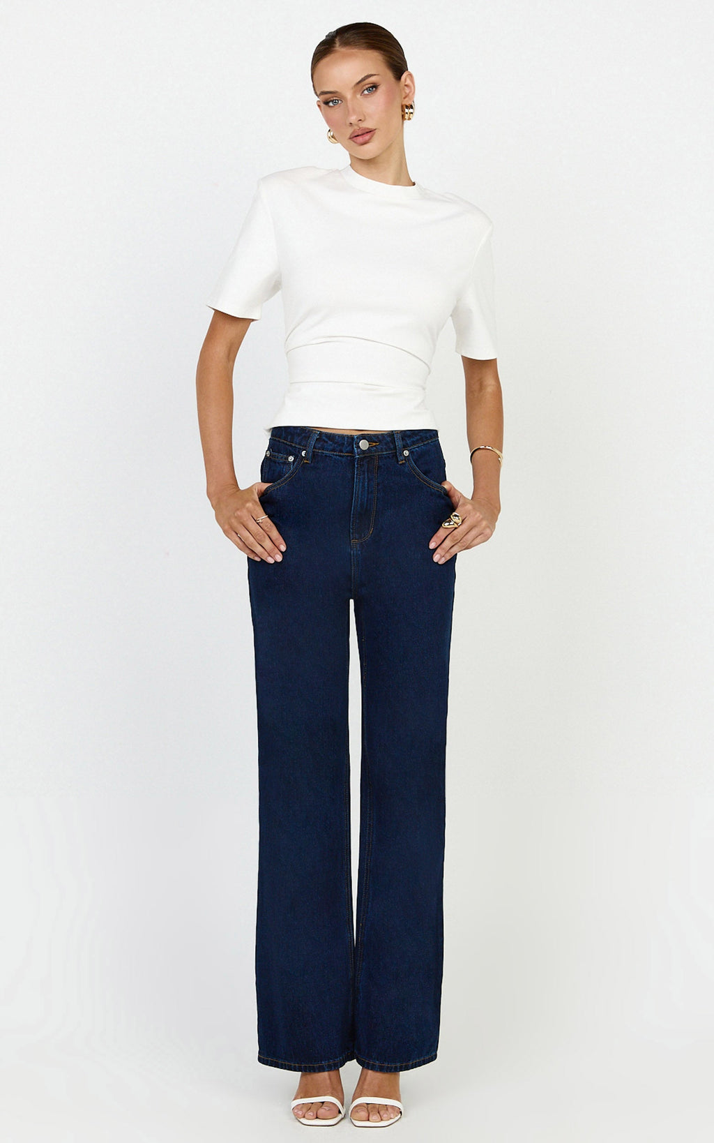 Cole Jeans - High Waist Relaxed Wide Leg Recycled Denim Jeans in Dark Blue