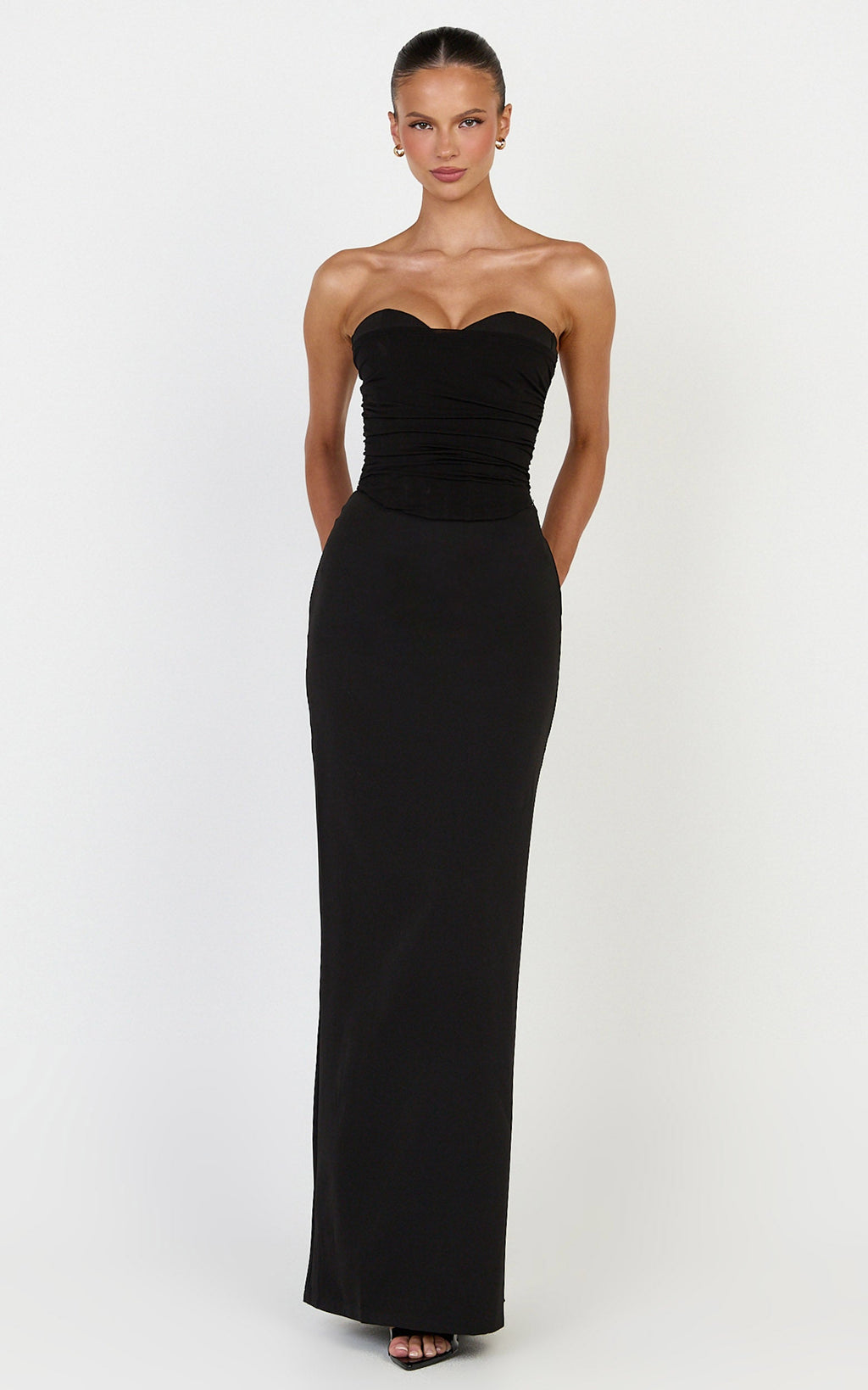Helda Top - Strapless Corset Lace Up Back Top in Black