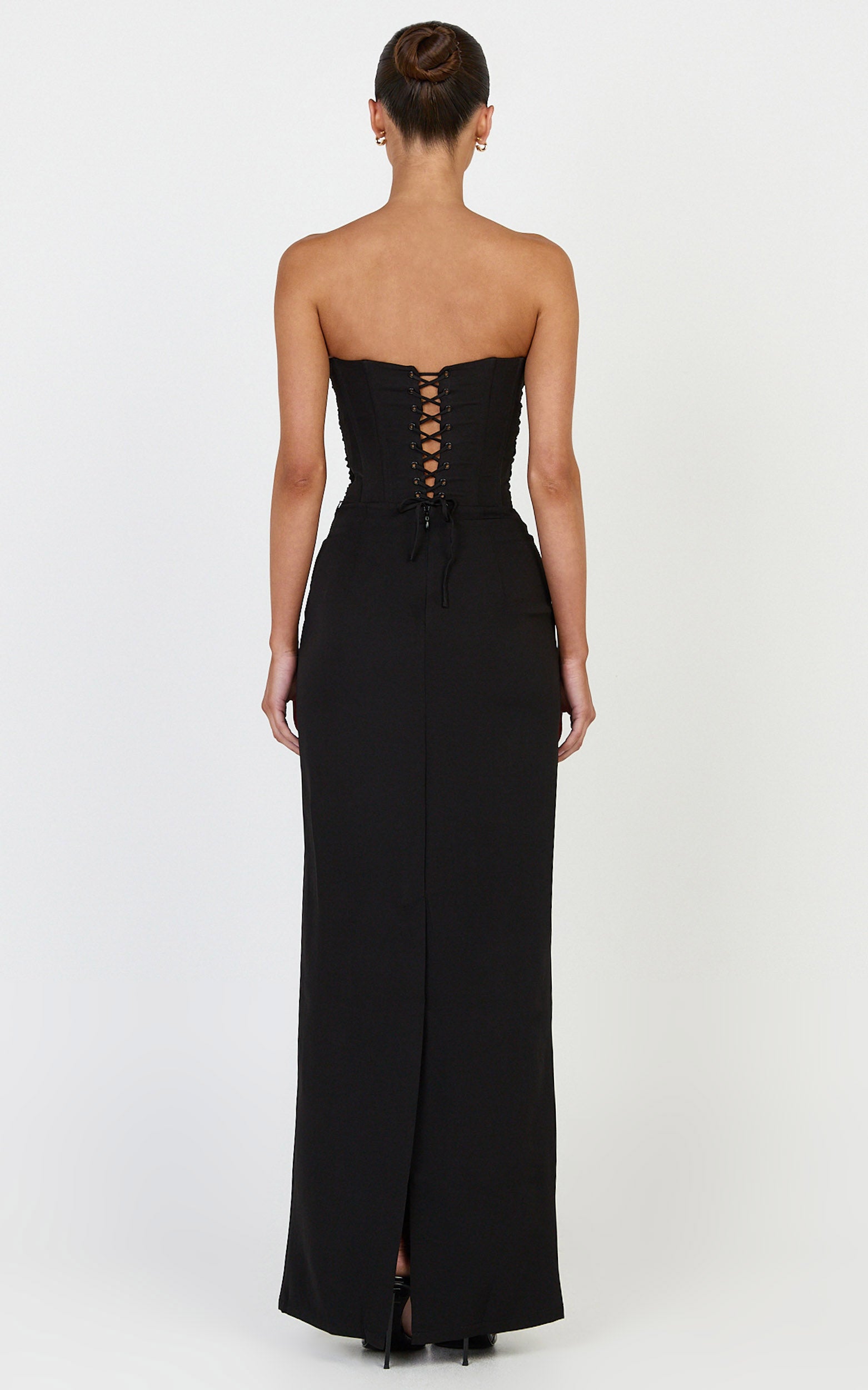 Helda Top - Strapless Corset Lace Up Back Top in Black
