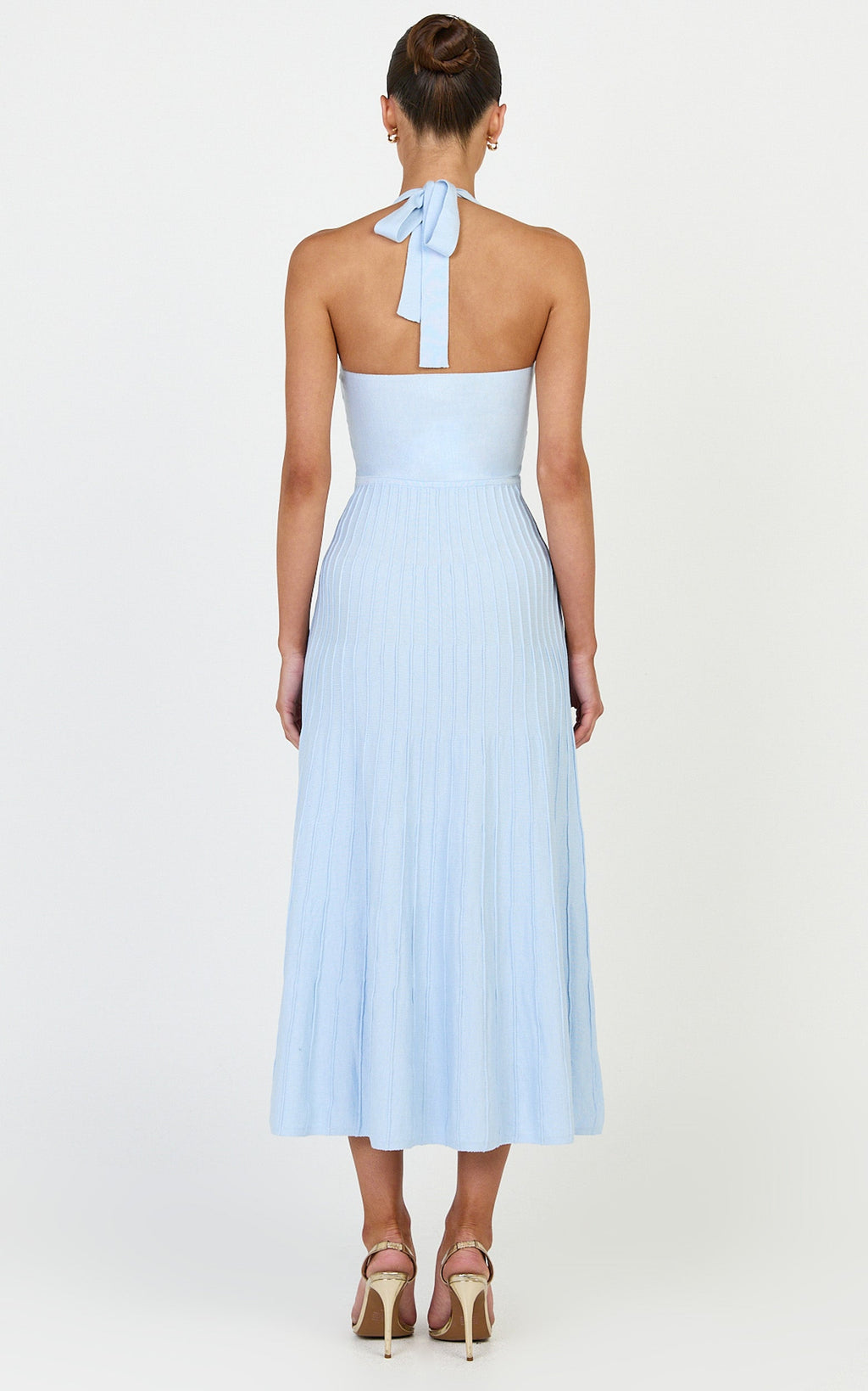 Candace Midi Dress - Halter Neck Ribbed Knit Dress in Baby Blue