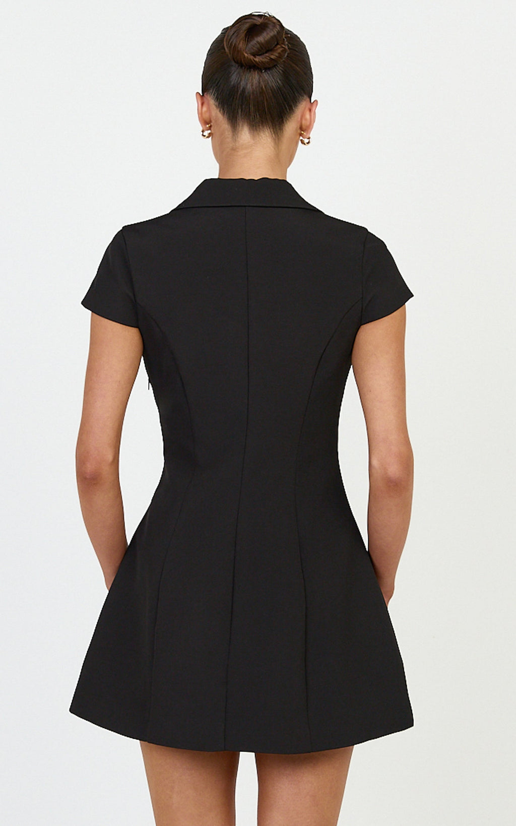 Clementine Mini Dress - Cap Sleeve Double Breasted Dress in Black