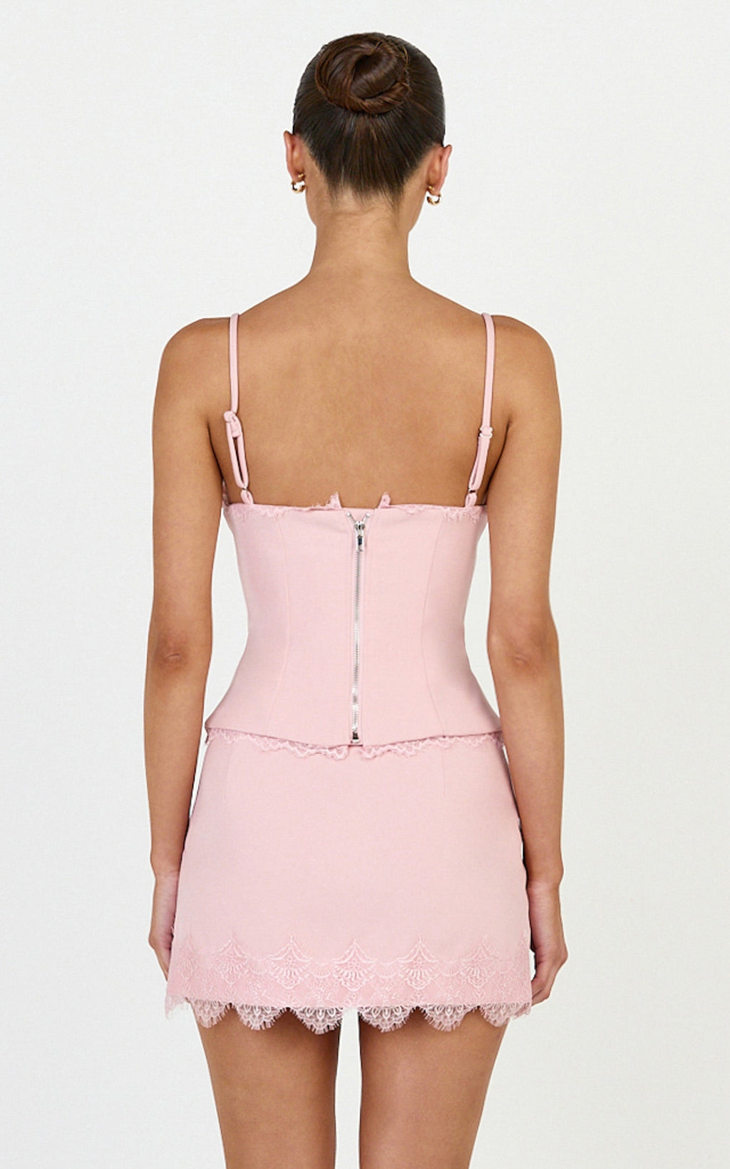 Primrose Mini Skirt - Side Split Lace Insert Slip Skirt in Pink