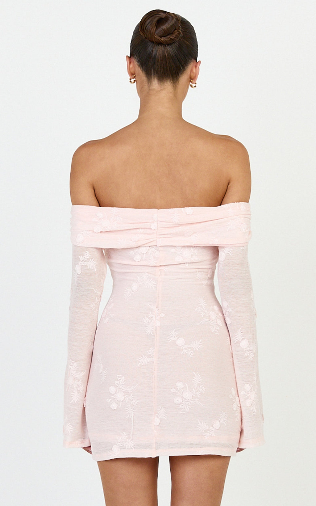 Raymond Mini Dress - Off Shoulder Long Sleeve Fitted Dress in Pink