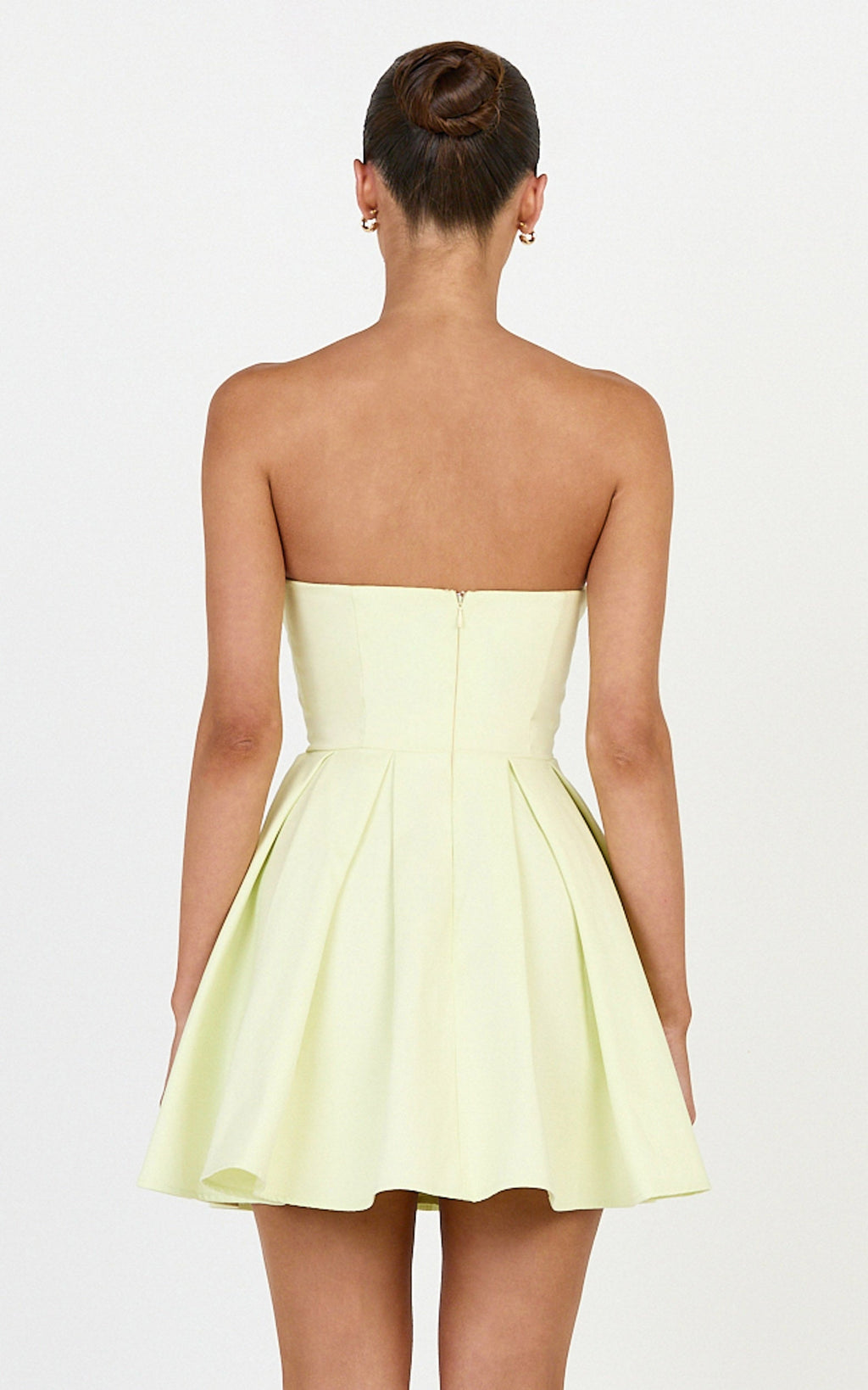 Avery Mini Dress - Strapless Fitted Bodice Full Pleated Skirt Dress in Yellow