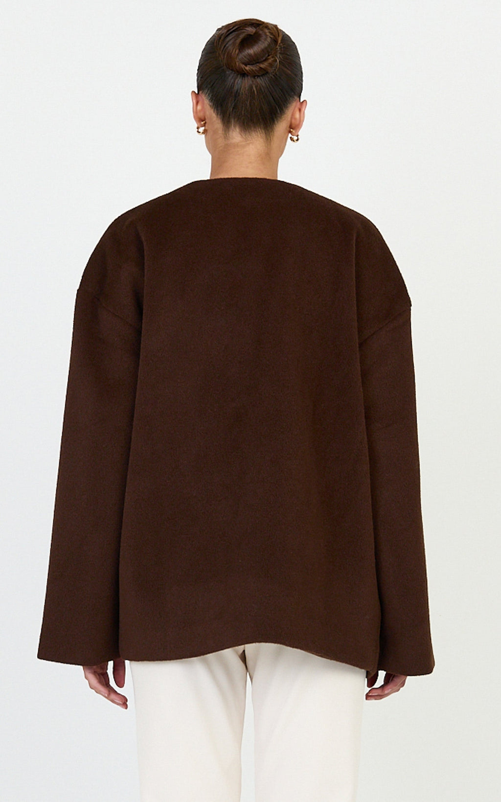 Carys Coat - Oversized Long Sleeve Coat With Neck Scarf in Chocolate