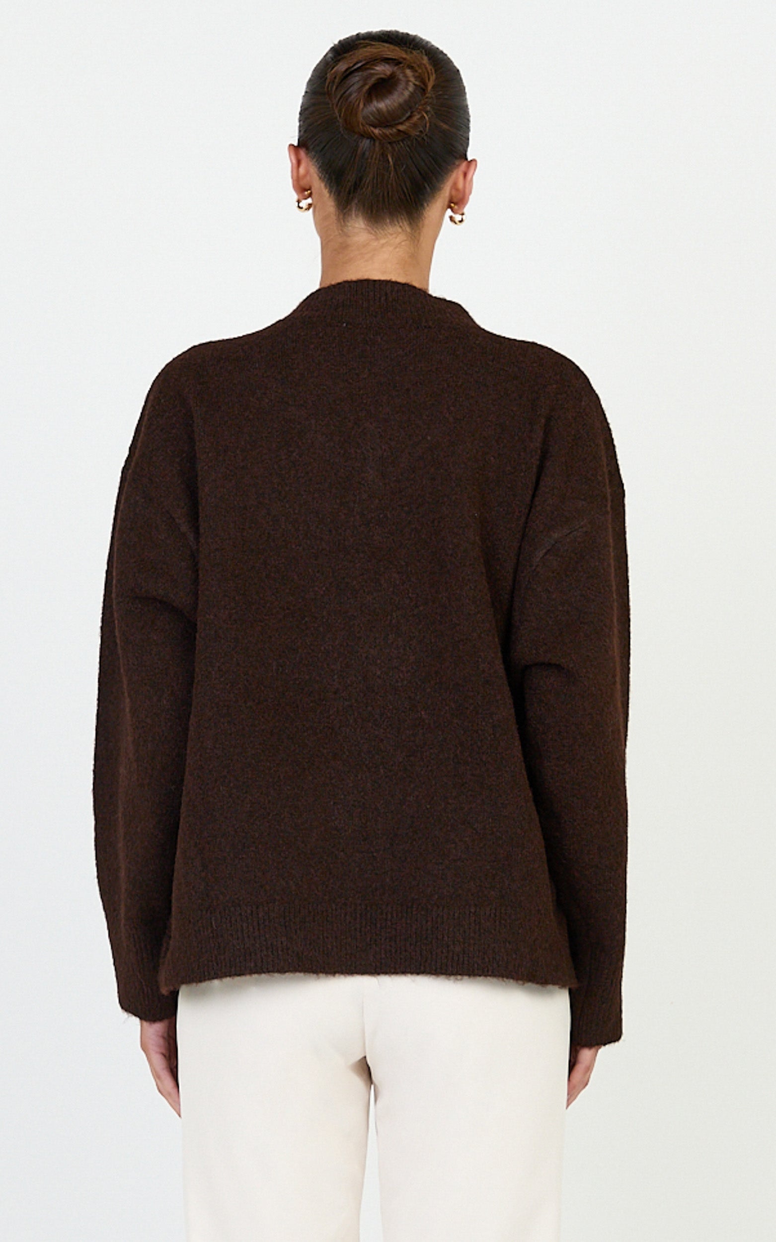 Clementine Jumper - V Neck Knit Jumper in Chocolate