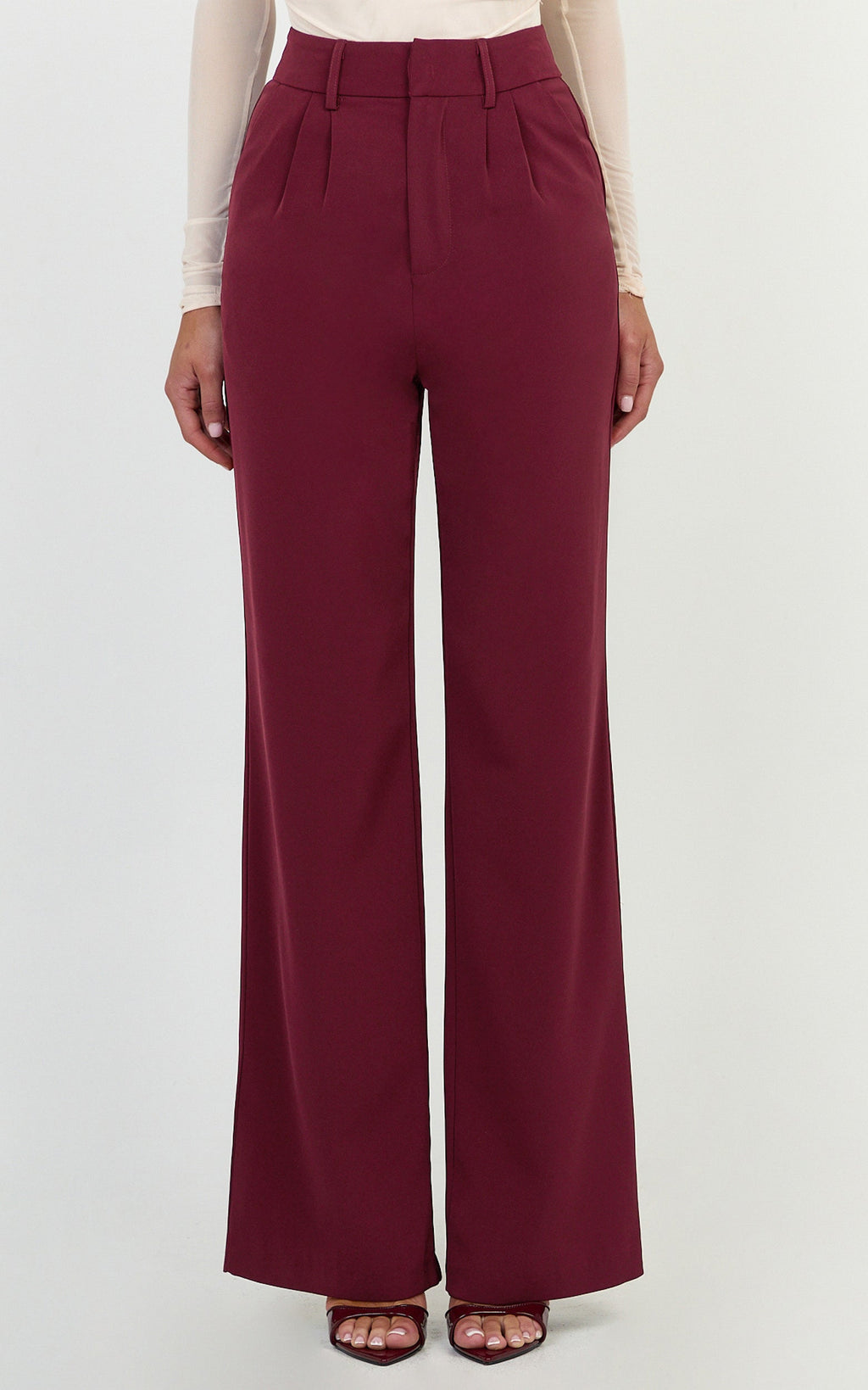 Melissa Pants - Pleat Front Wide Leg Tailored Pants in Wine