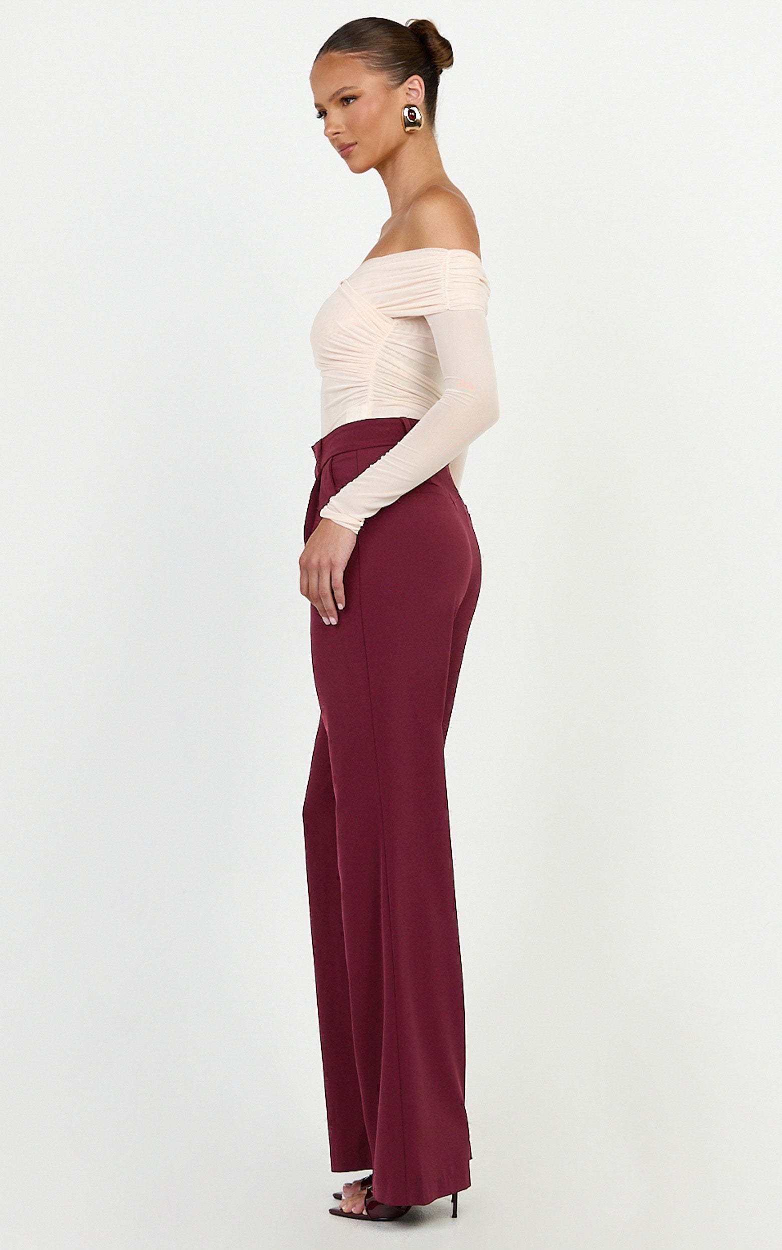 Melissa Pants - Pleat Front Wide Leg Tailored Pants in Wine