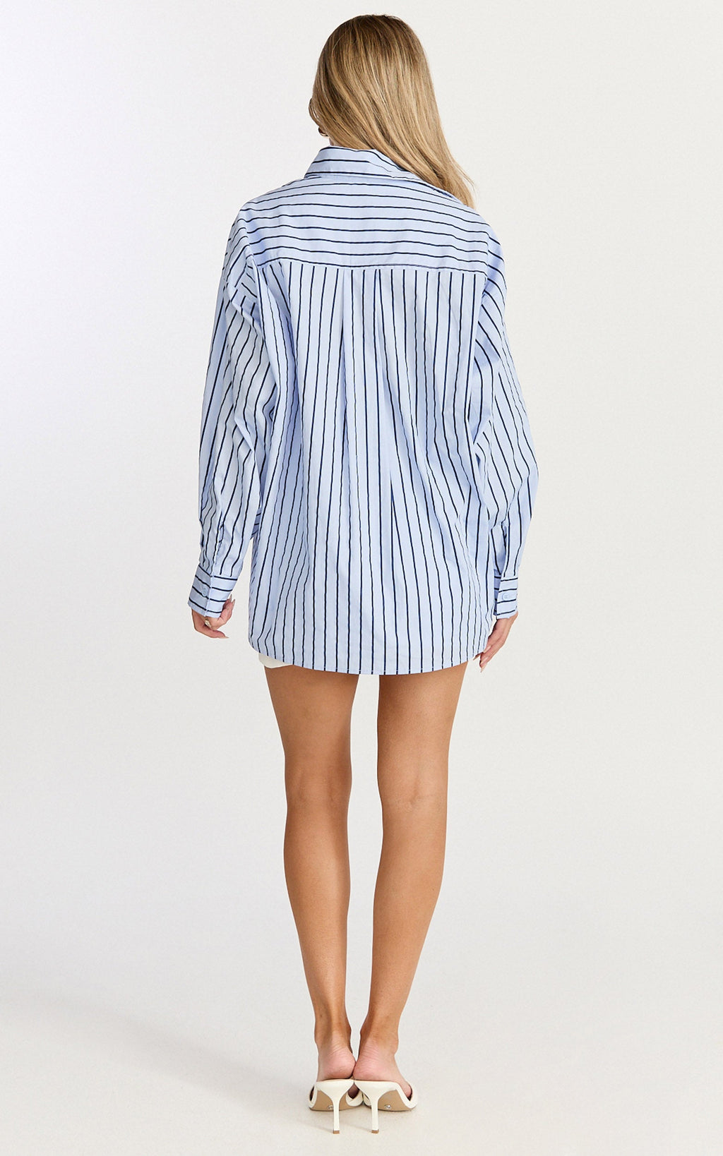 Tristan Top - Oversized Button Down Long Sleeve Striped Shirt in Blue