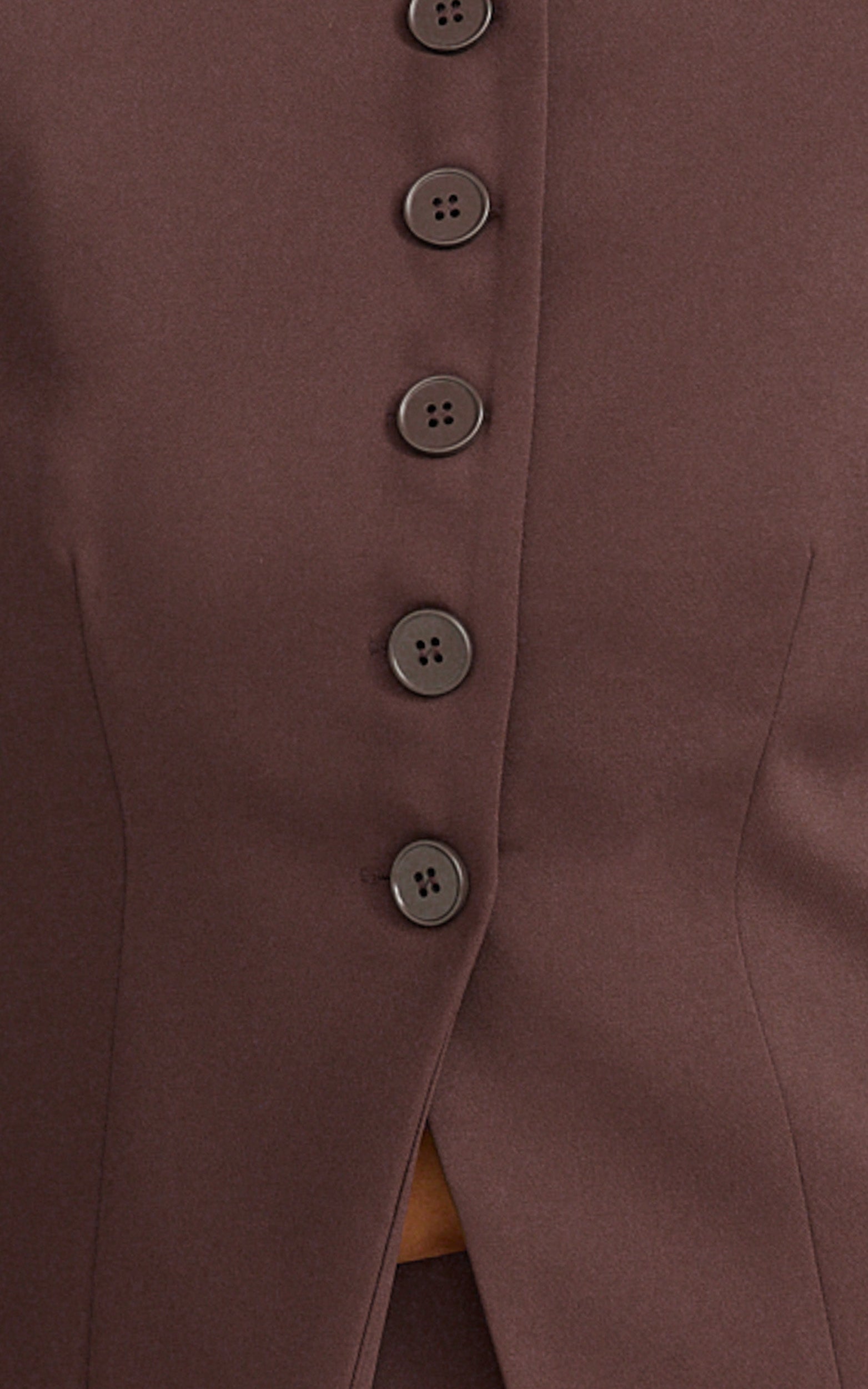 Mikey Jacket - Tailored Long Sleeve Collarless Jacket in Chocolate