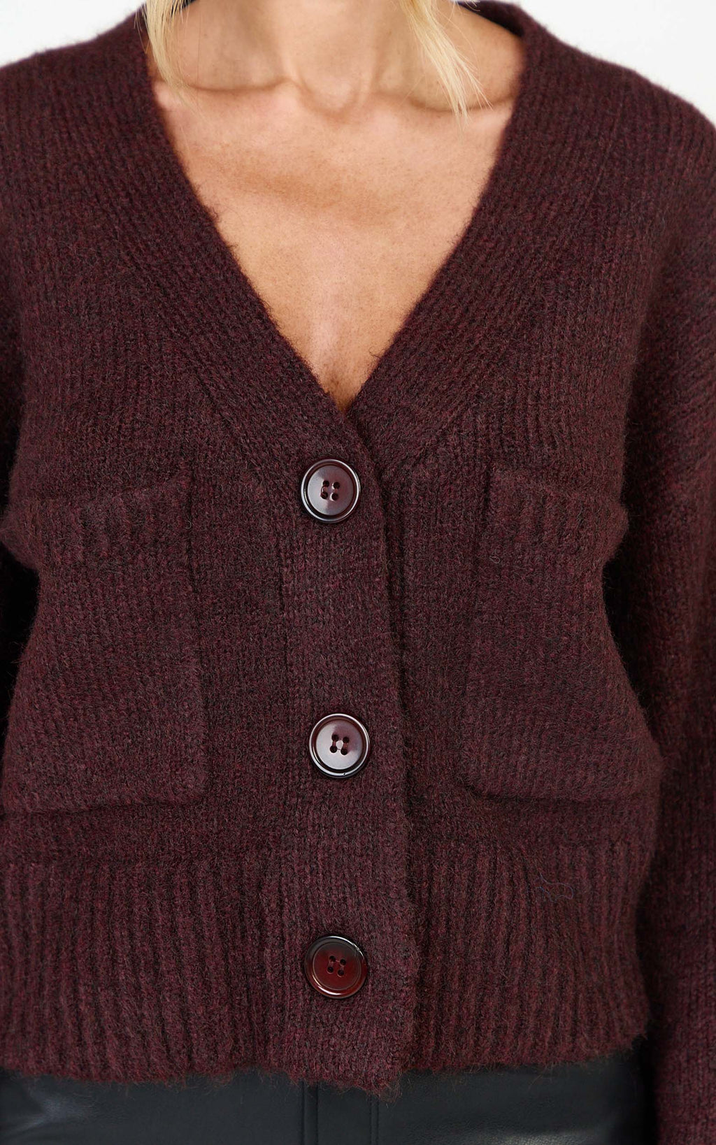 Becka Cardigan - Oversized Recycled Knitted Button Through Cardigan in Wine