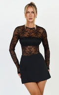 Serenade Bodysuit - Long Sleeve Lace Bodysuit in Black