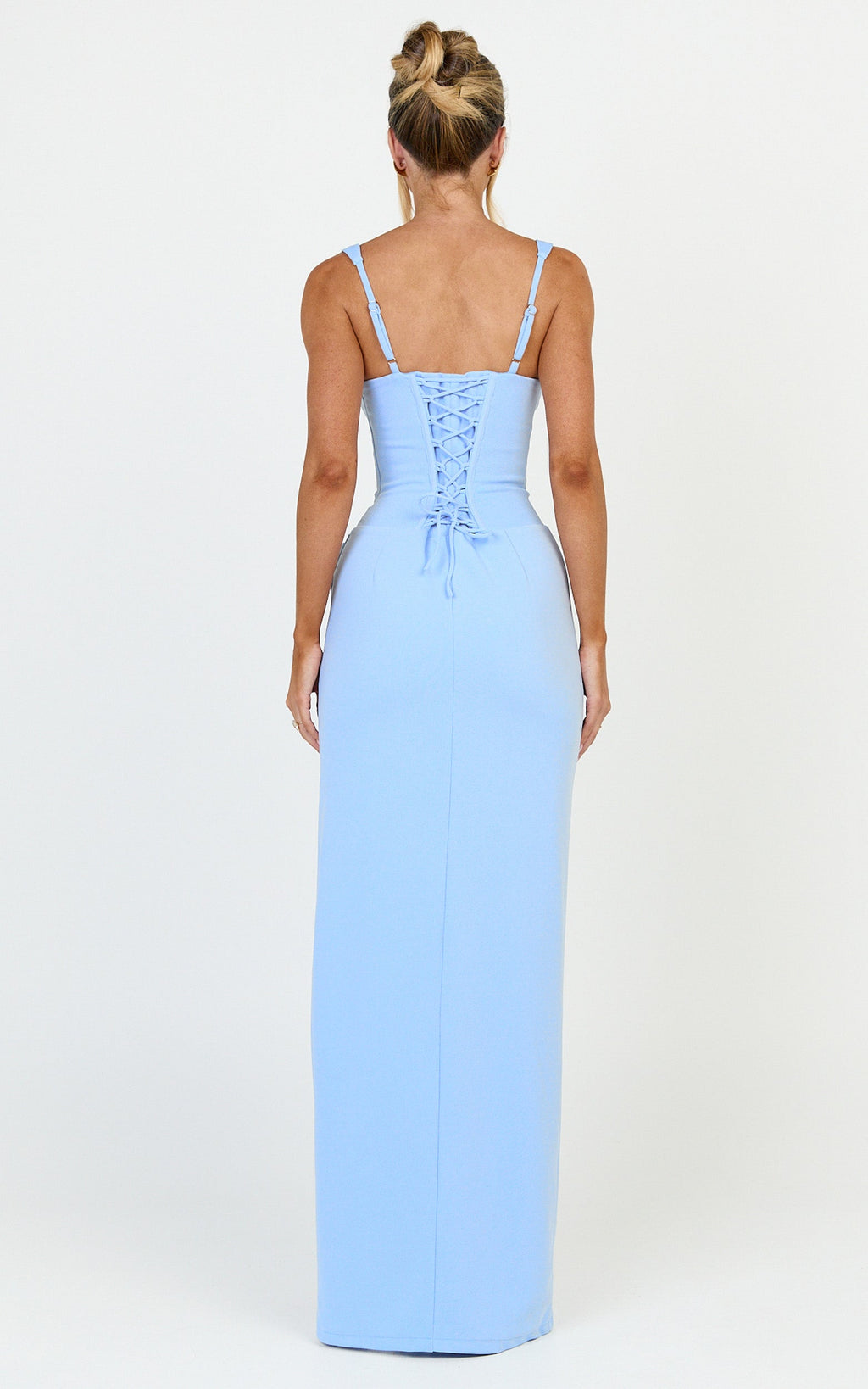 Amara Maxi Dress - Corset Bodice Lace Up Dress in Blue