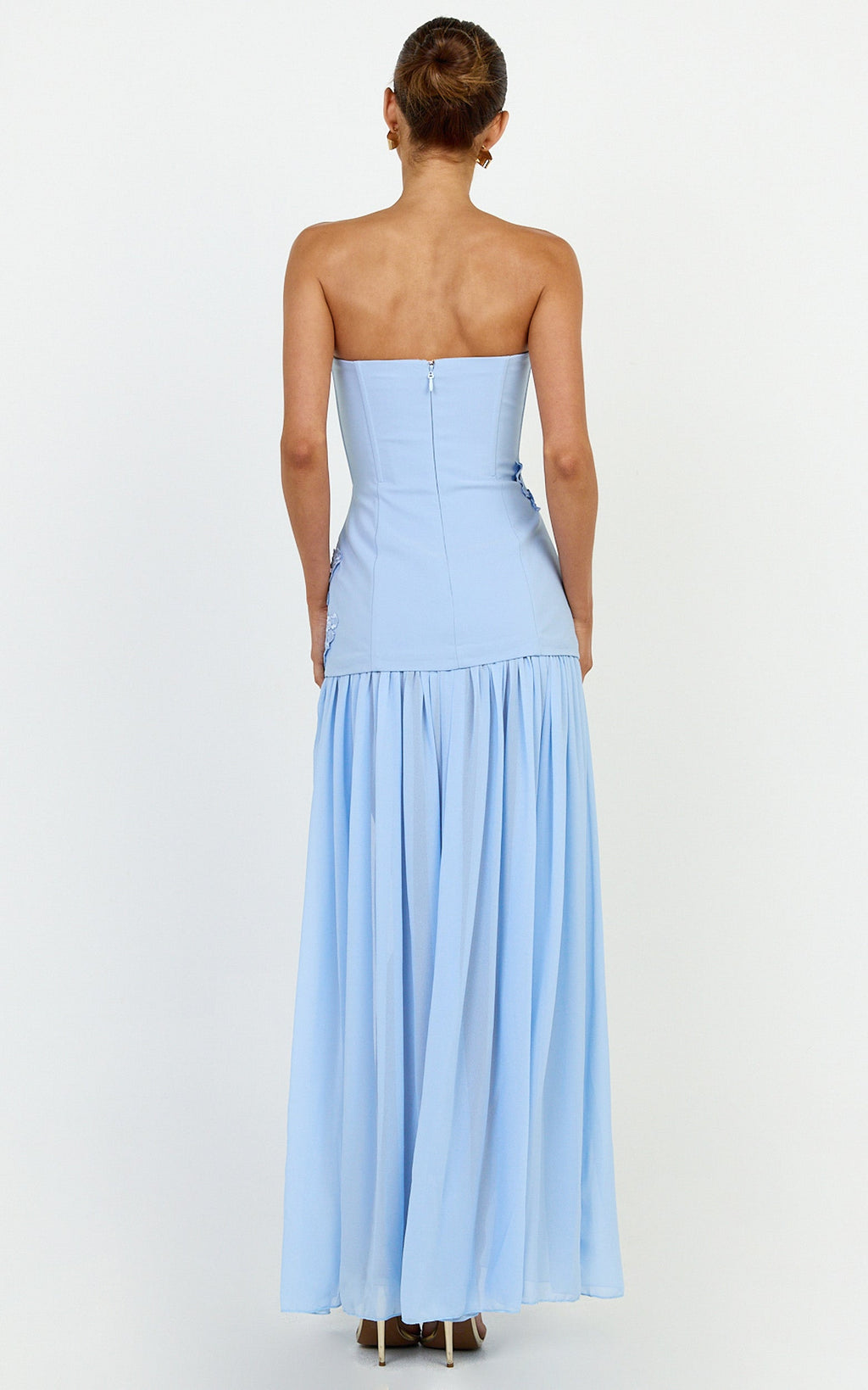 Jefferies Maxi Dress - Peplum Bodice Contrast Georgette Dress in Light Blue