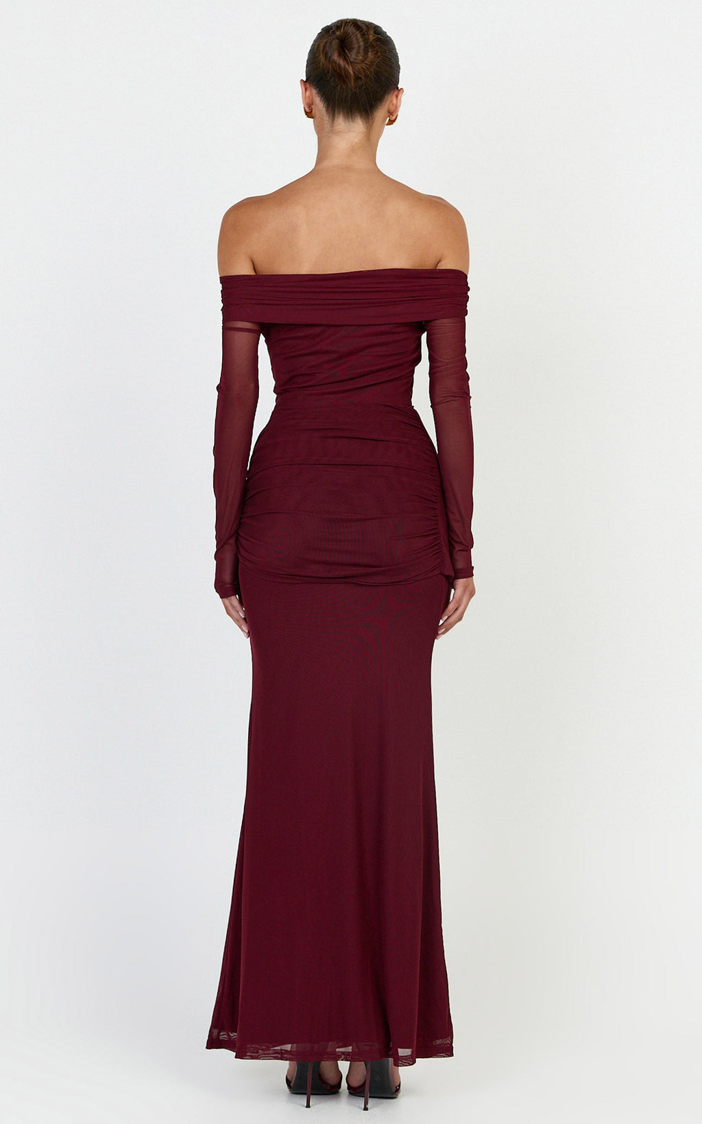 Waverly Maxi Dress - Long Sleeve Off Shoulder Dress in Wine