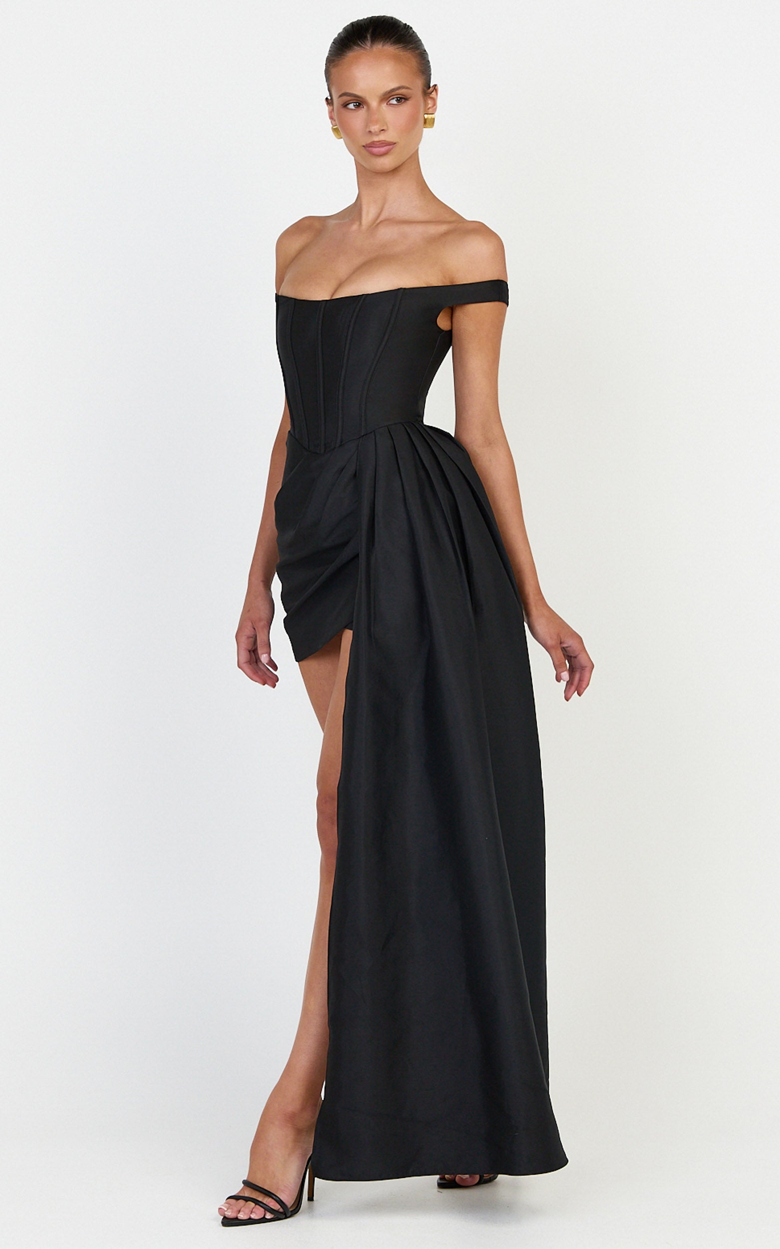 Marais Mini Dress - Contrast Draped Off Shoulder Dress in Black