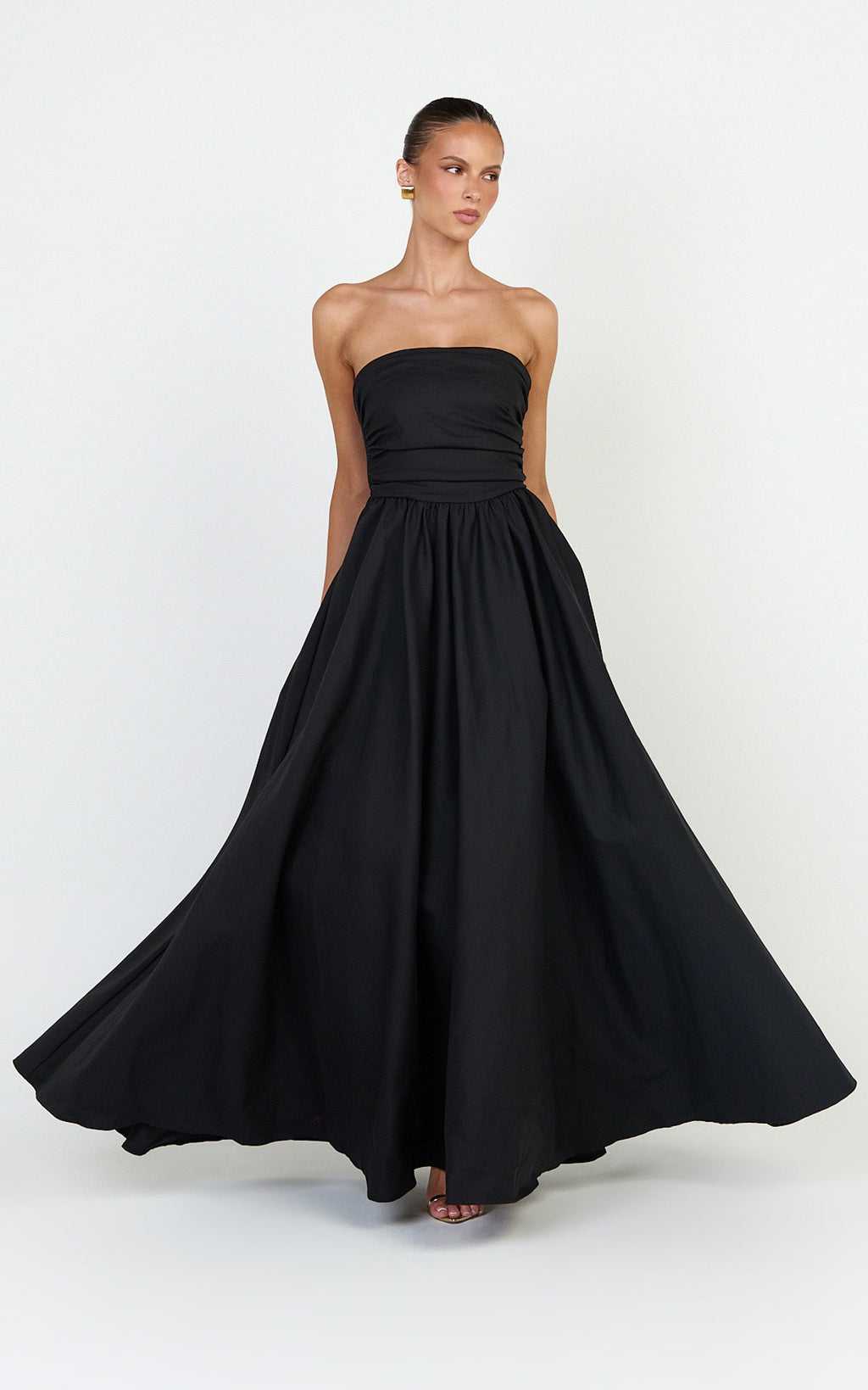 Gia Maxi Dress - Gathered Bodice Fit And Flare Dress in Black