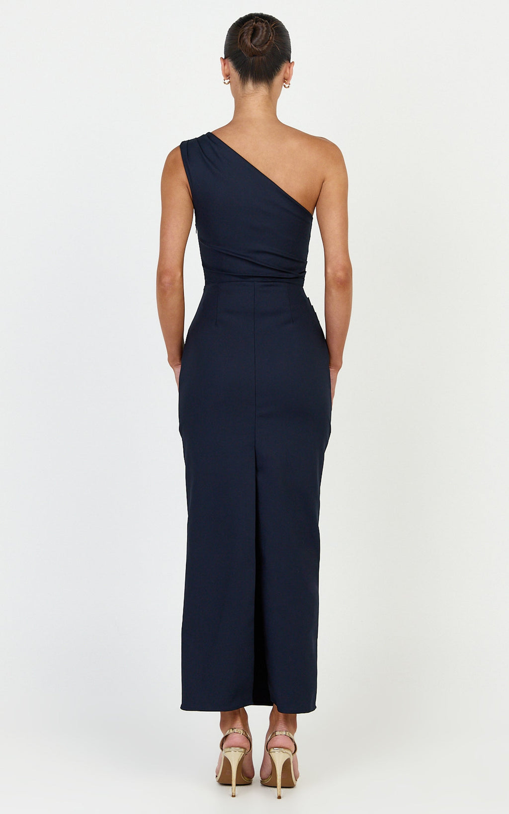 Karlie Midi Dress - One Shoulder Fitted Dress in Navy