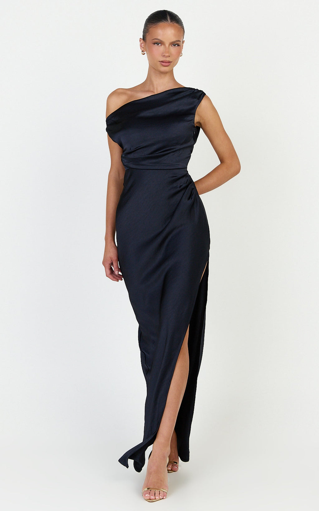Laurie Maxi Dress - One Shoulder Tie Detail Dress in Navy